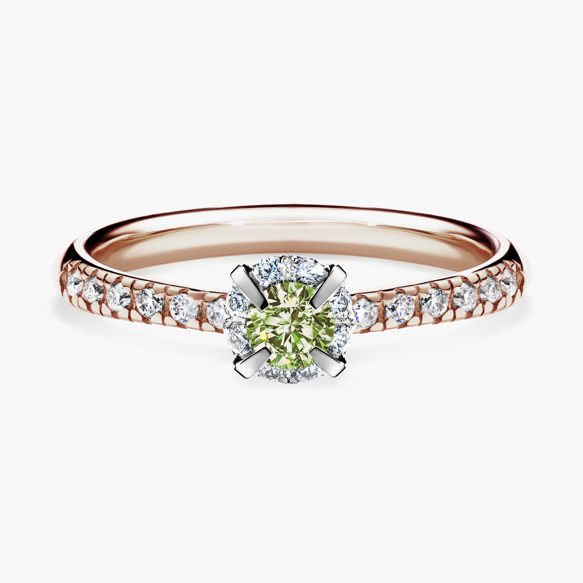 Pierścionek zaręczynowy My Princess z różowego złota z jasnym zielonym diamentem 0,28ct