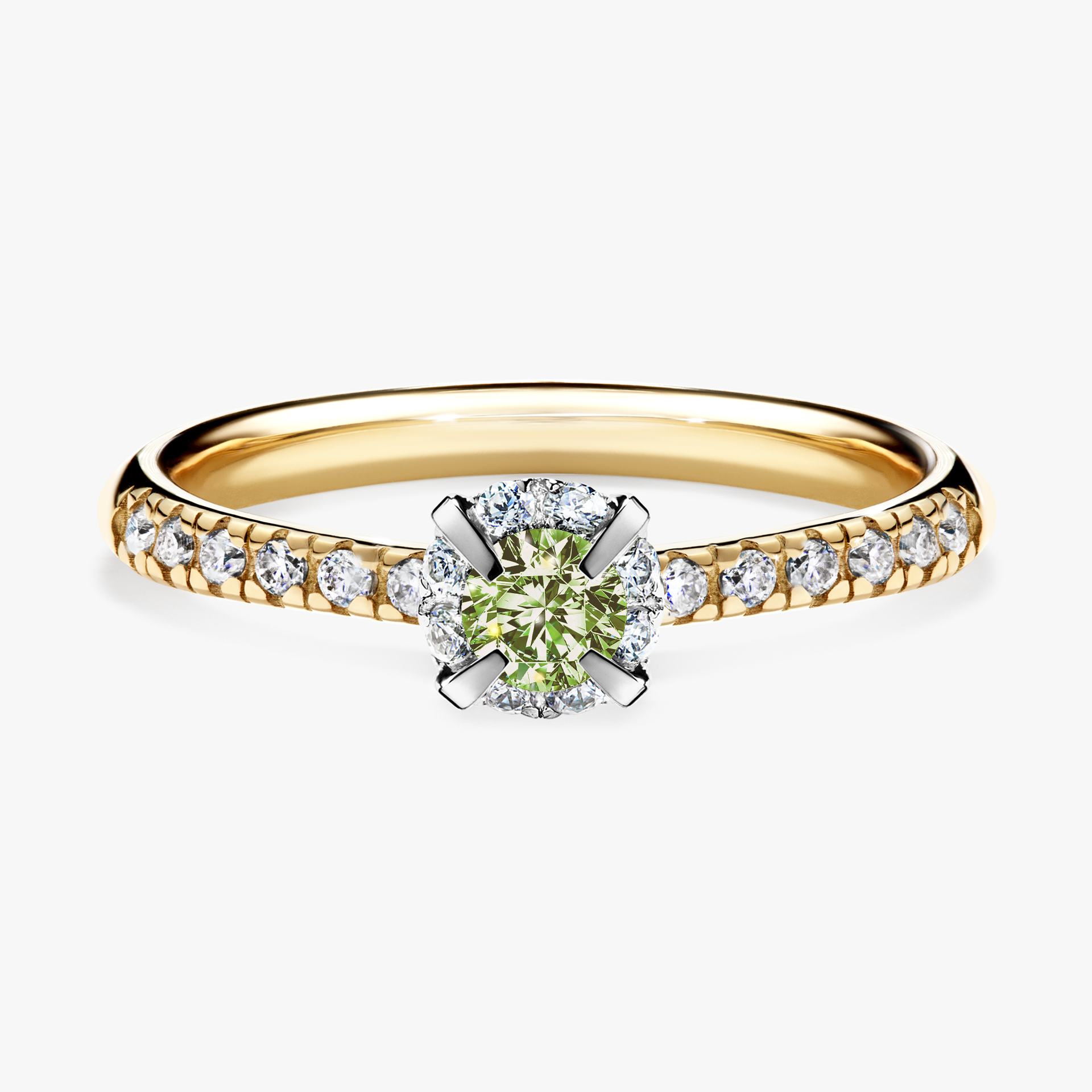 Pierścionek zaręczynowy My Princess z żółtego złota z jasnym zielonym diamentem 0,28ct
