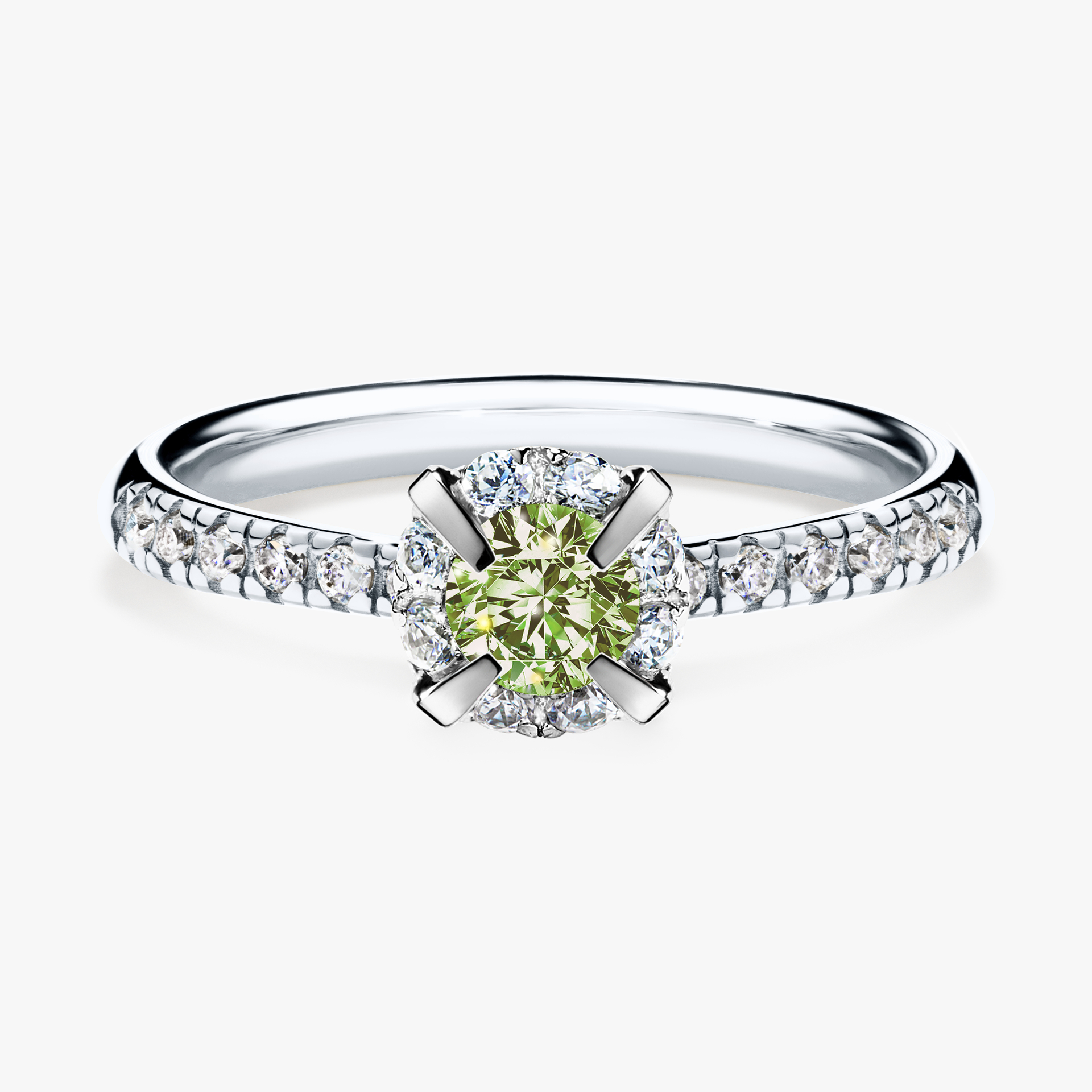 Pierścionek zaręczynowy My Princess z białego złota z jasnym zielonym diamentem 0,47ct