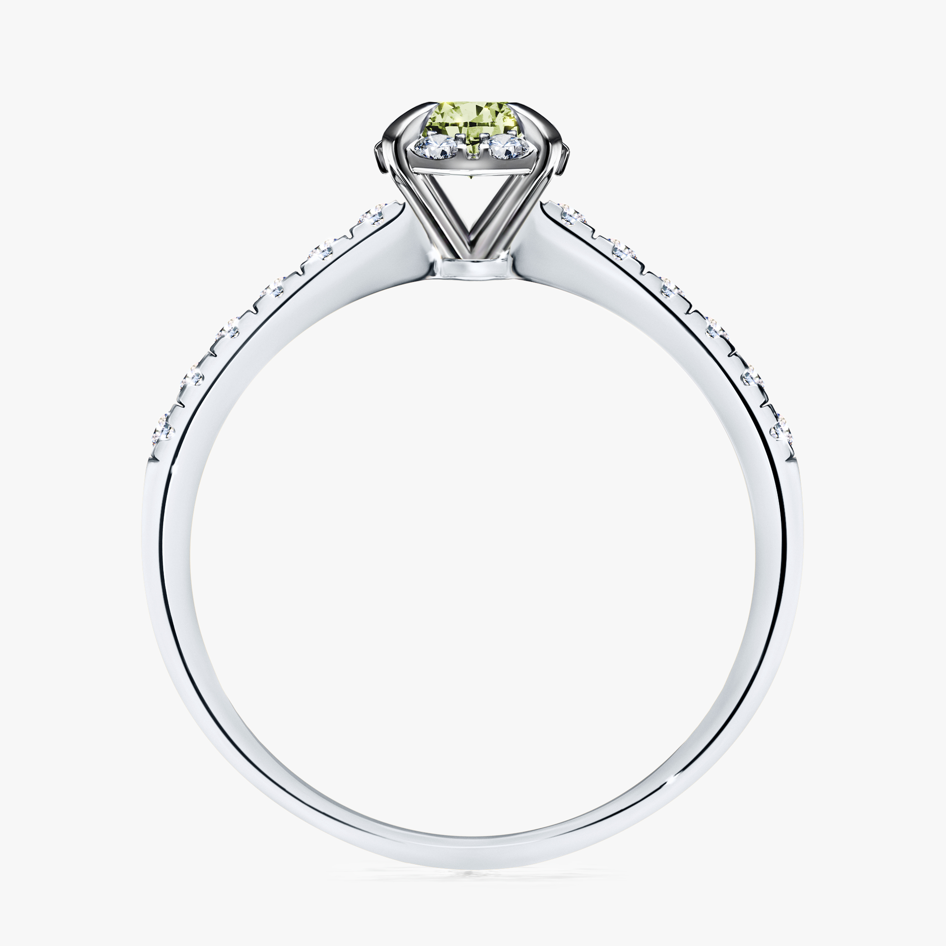 Pierścionek zaręczynowy My Princess z białego złota z jasnym zielonym diamentem 0,47ct
