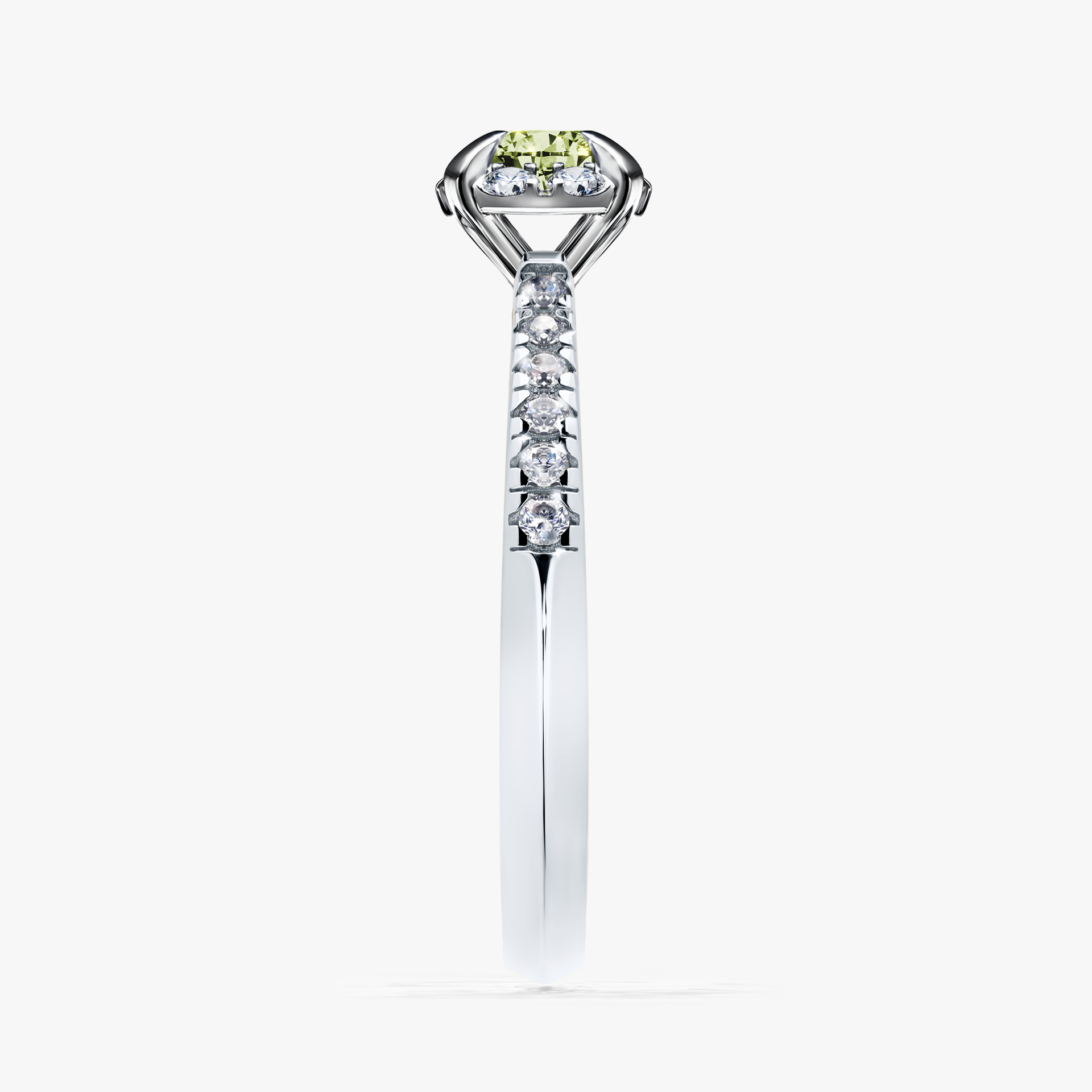 Pierścionek zaręczynowy My Princess z białego złota z jasnym zielonym diamentem 0,47ct