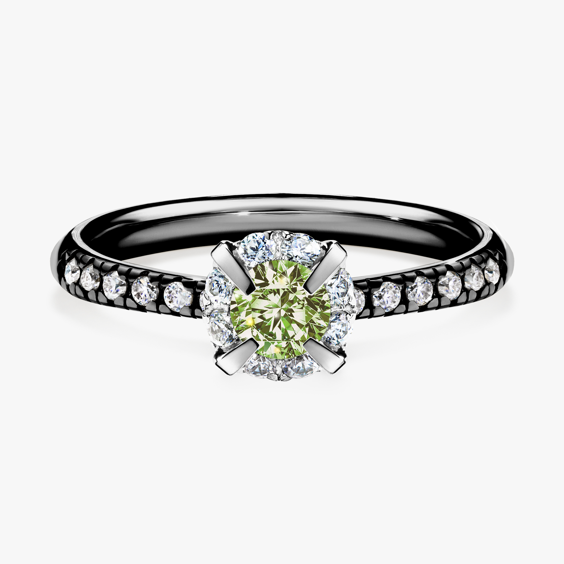 Pierścionek zaręczynowy My Princess z czarnego złota z jasnym zielonym diamentem 0,47ct
