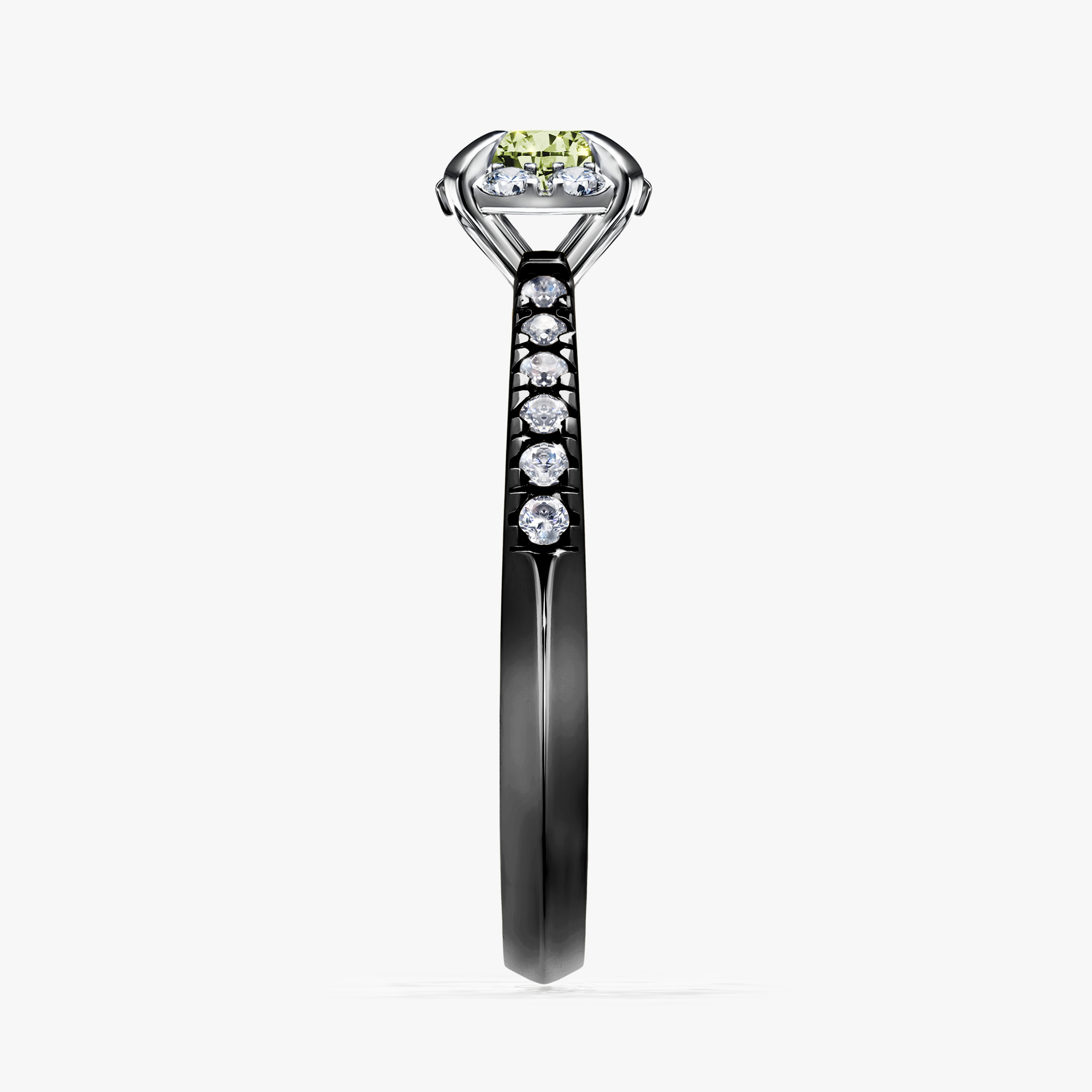 Pierścionek zaręczynowy My Princess z czarnego złota z jasnym zielonym diamentem 0,47ct