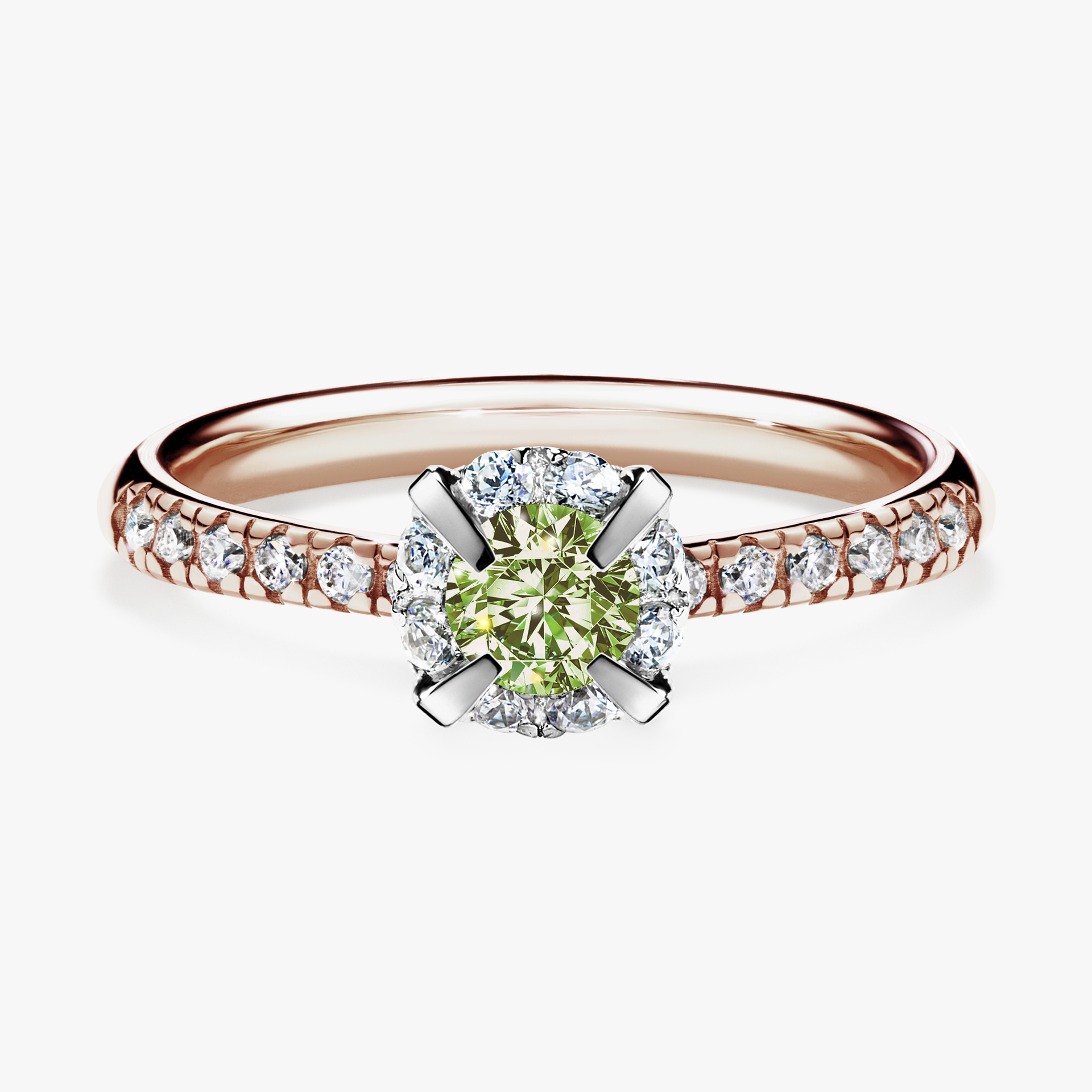 Pierścionek zaręczynowy My Princess z różowego złota z jasnym zielonym diamentem 0,47ct