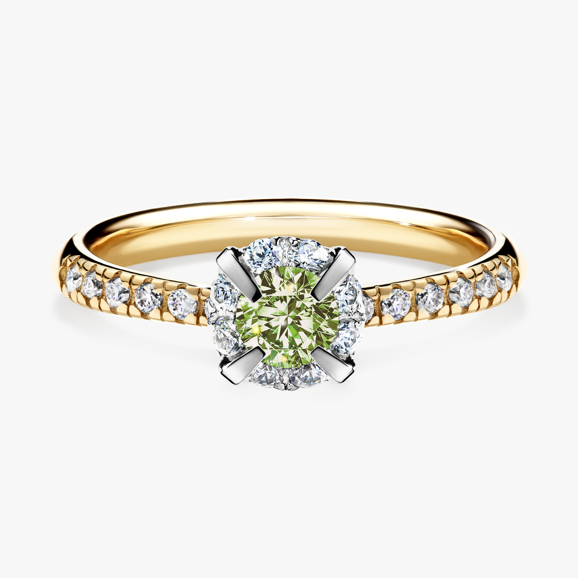 Pierścionek zaręczynowy My Princess z żółtego złota z jasnym zielonym diamentem 0,47ct