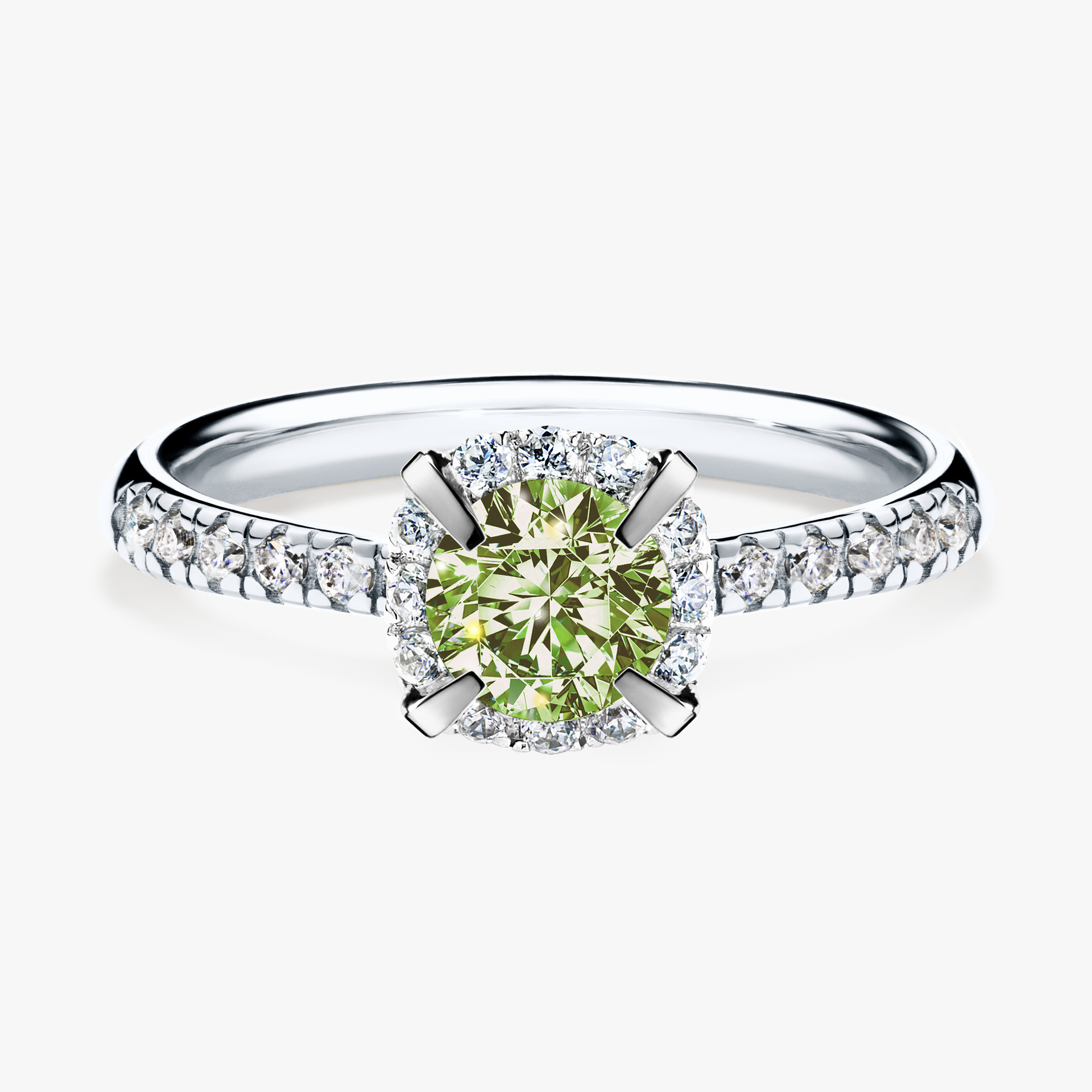 Pierścionek zaręczynowy My Princess z białego złota z jasnym zielonym diamentem 0,76ct