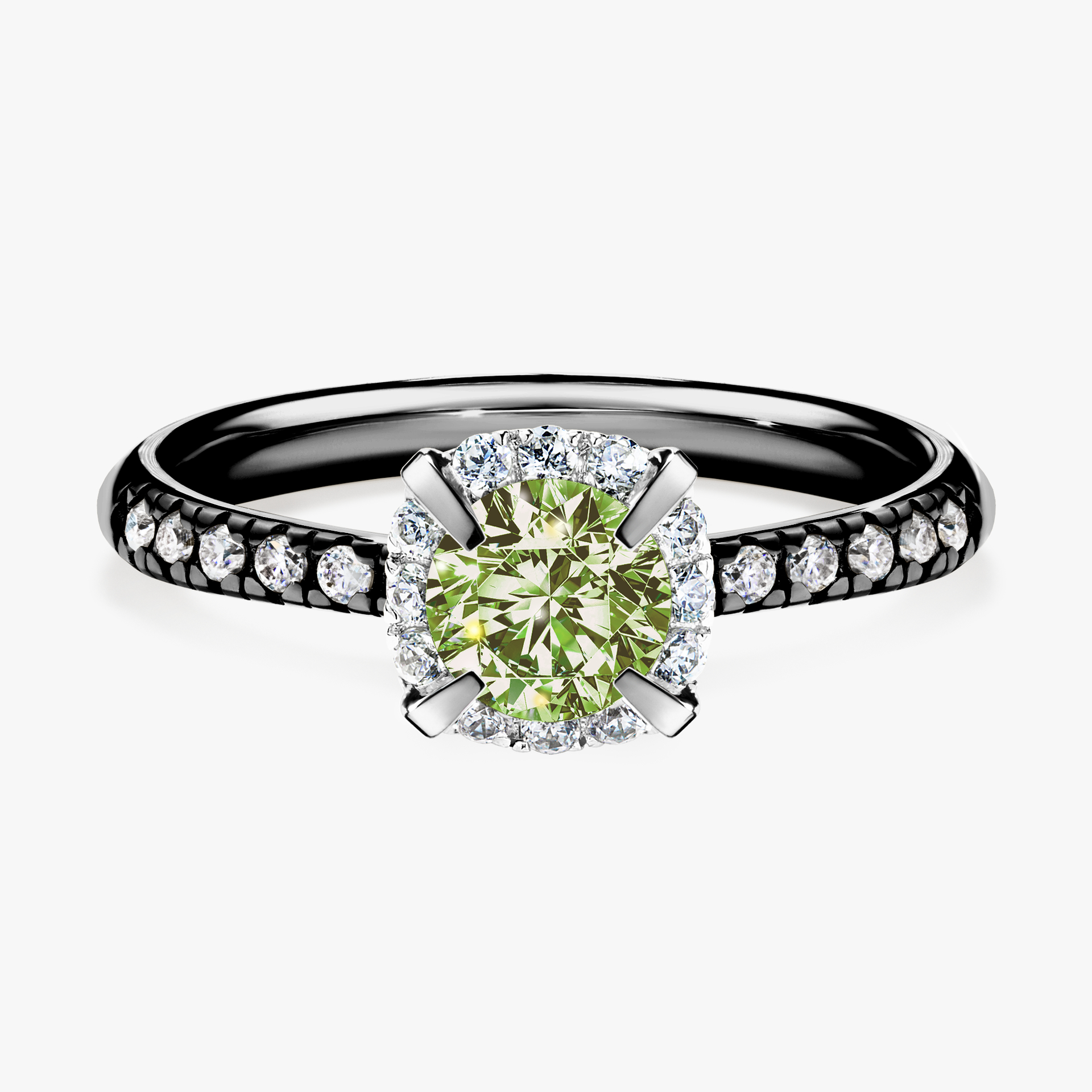 Pierścionek zaręczynowy My Princess z czarnego złota z jasnym zielonym diamentem 0,76ct