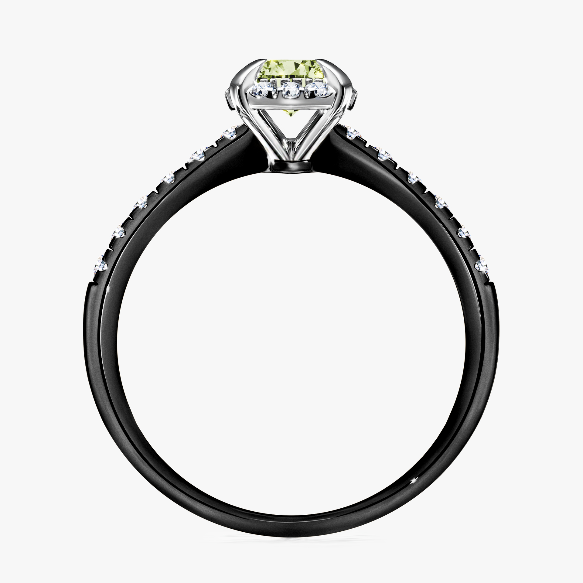Pierścionek zaręczynowy My Princess z czarnego złota z jasnym zielonym diamentem 0,76ct