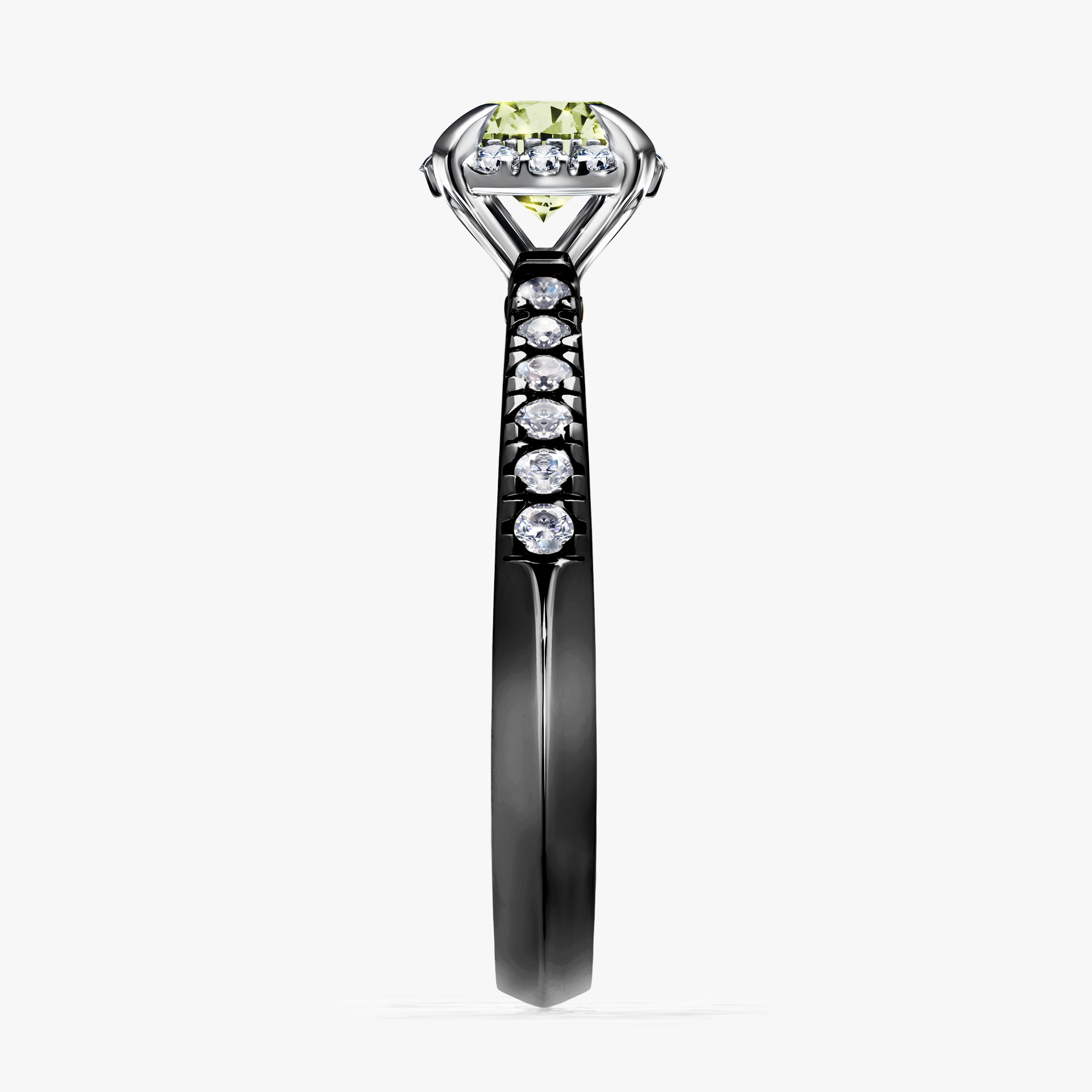 Pierścionek zaręczynowy My Princess z czarnego złota z jasnym zielonym diamentem 0,76ct