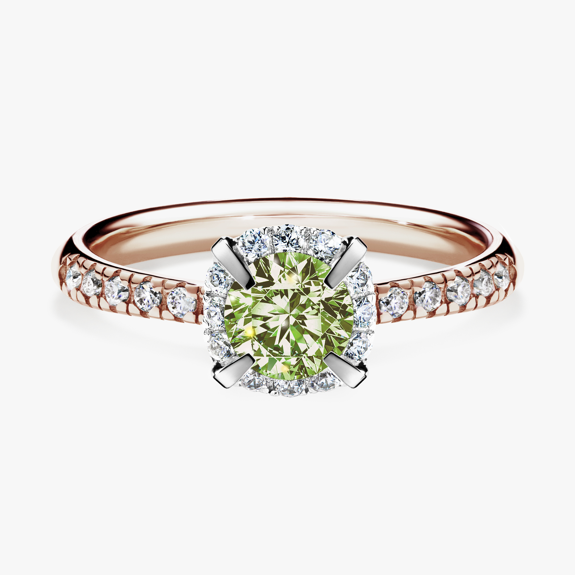 Pierścionek zaręczynowy My Princess z różowego złota z jasnym zielonym diamentem 0,76ct