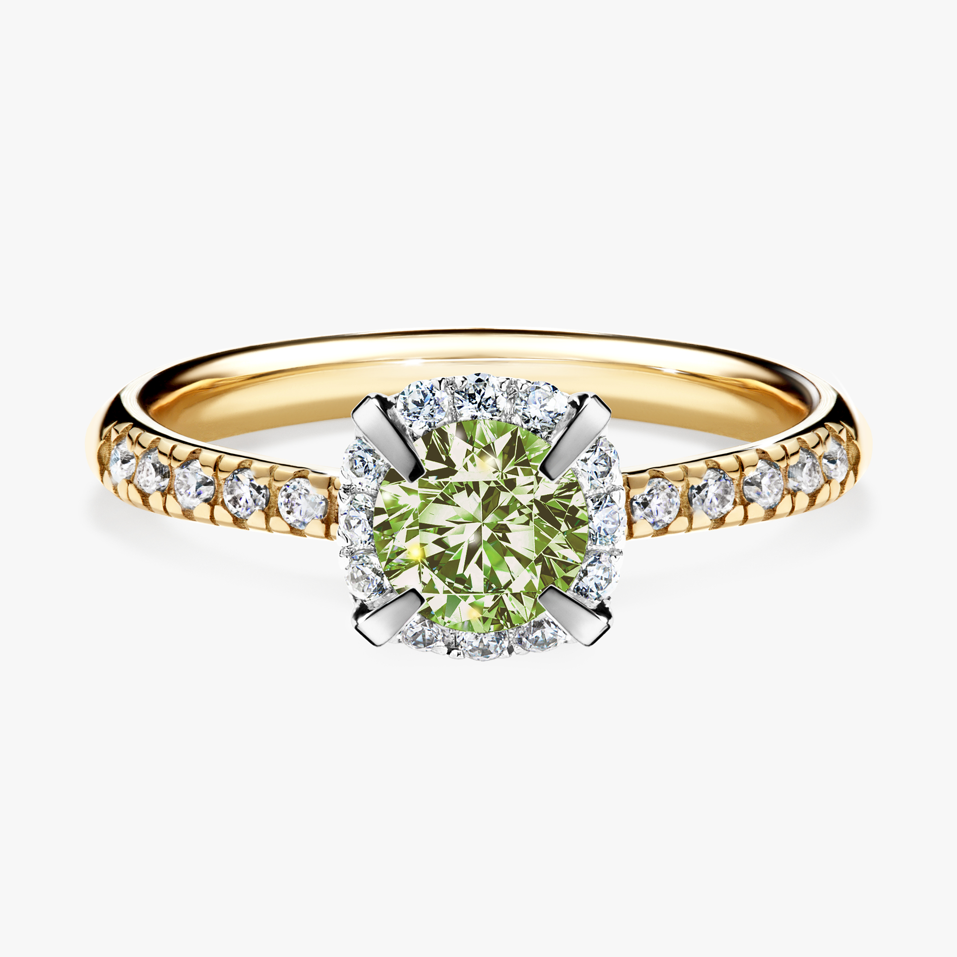 Pierścionek zaręczynowy My Princess z żółtego złota z jasnym zielonym diamentem 0,76ct