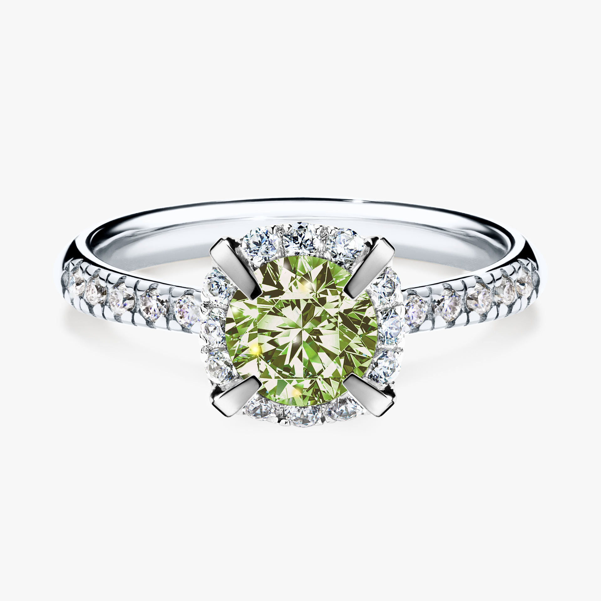 Pierścionek zaręczynowy My Princess z białego złota z jasnym zielonym diamentem 1,18ct