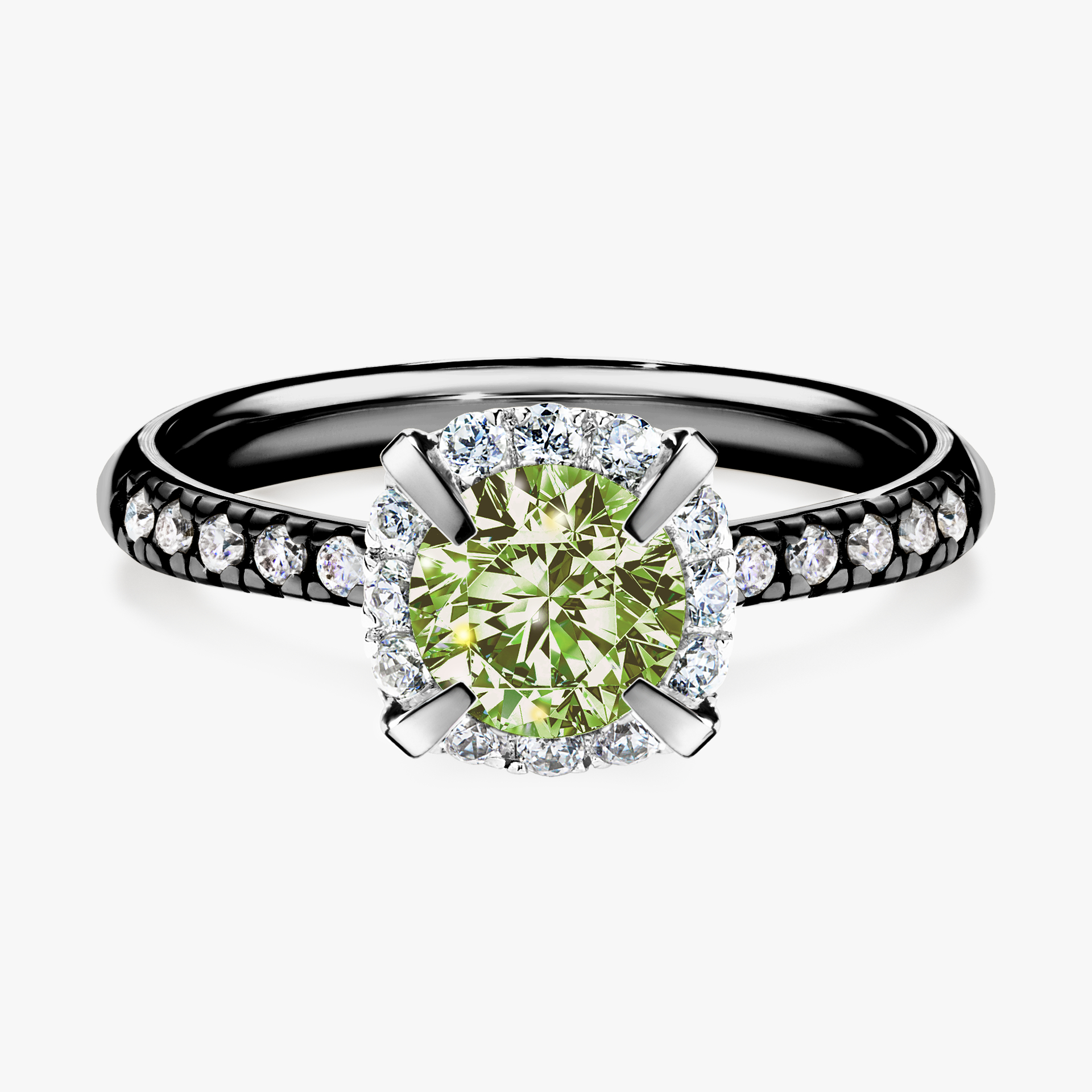 Pierścionek zaręczynowy My Princess z czarnego złota z jasnym zielonym diamentem 1,18ct
