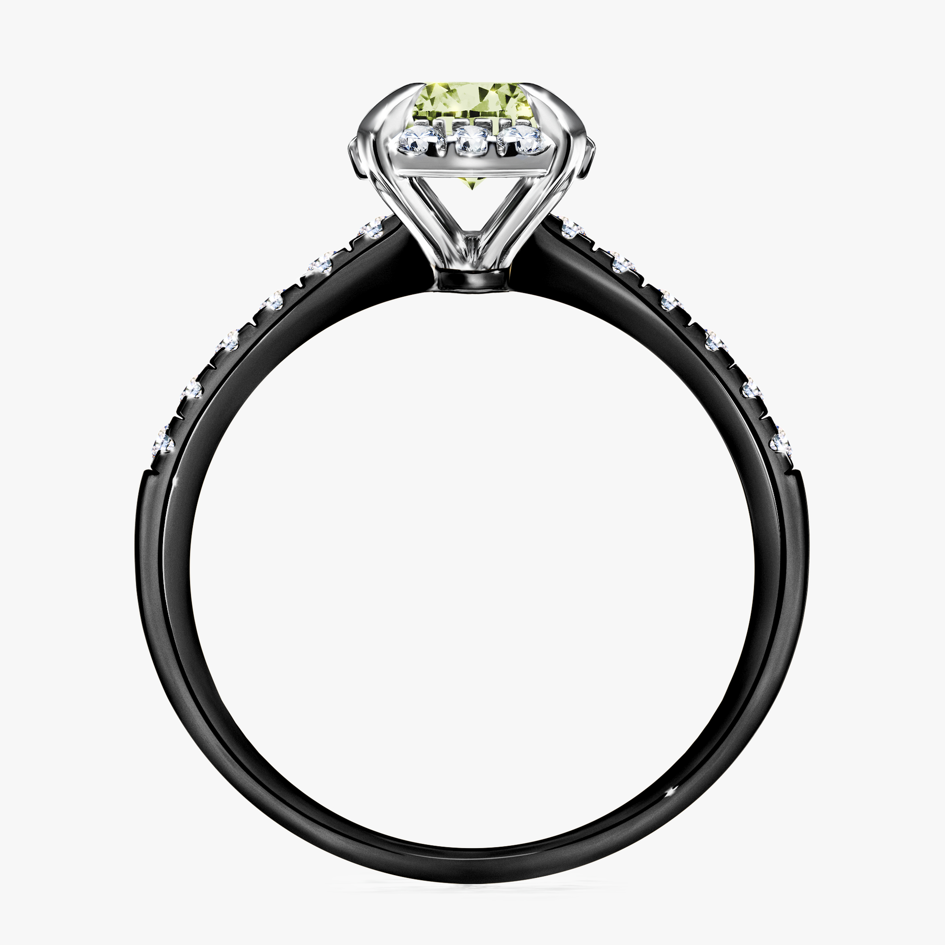 Pierścionek zaręczynowy My Princess z czarnego złota z jasnym zielonym diamentem 1,18ct