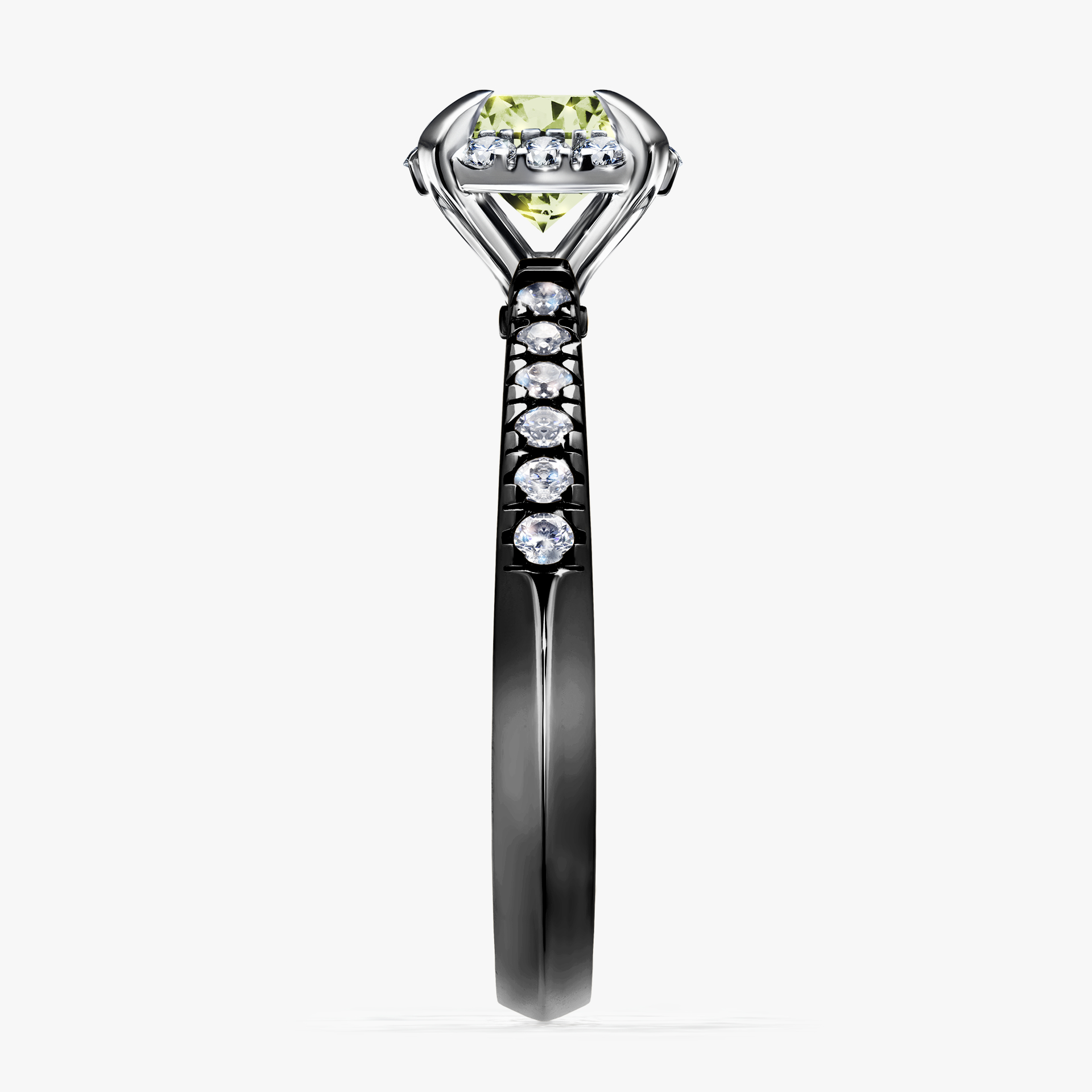 Pierścionek zaręczynowy My Princess z czarnego złota z jasnym zielonym diamentem 1,18ct