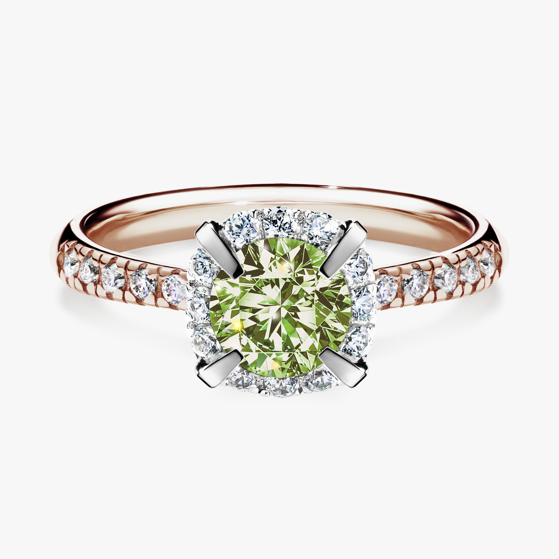 Pierścionek zaręczynowy My Princess z różowego złota z jasnym zielonym diamentem 1,18ct