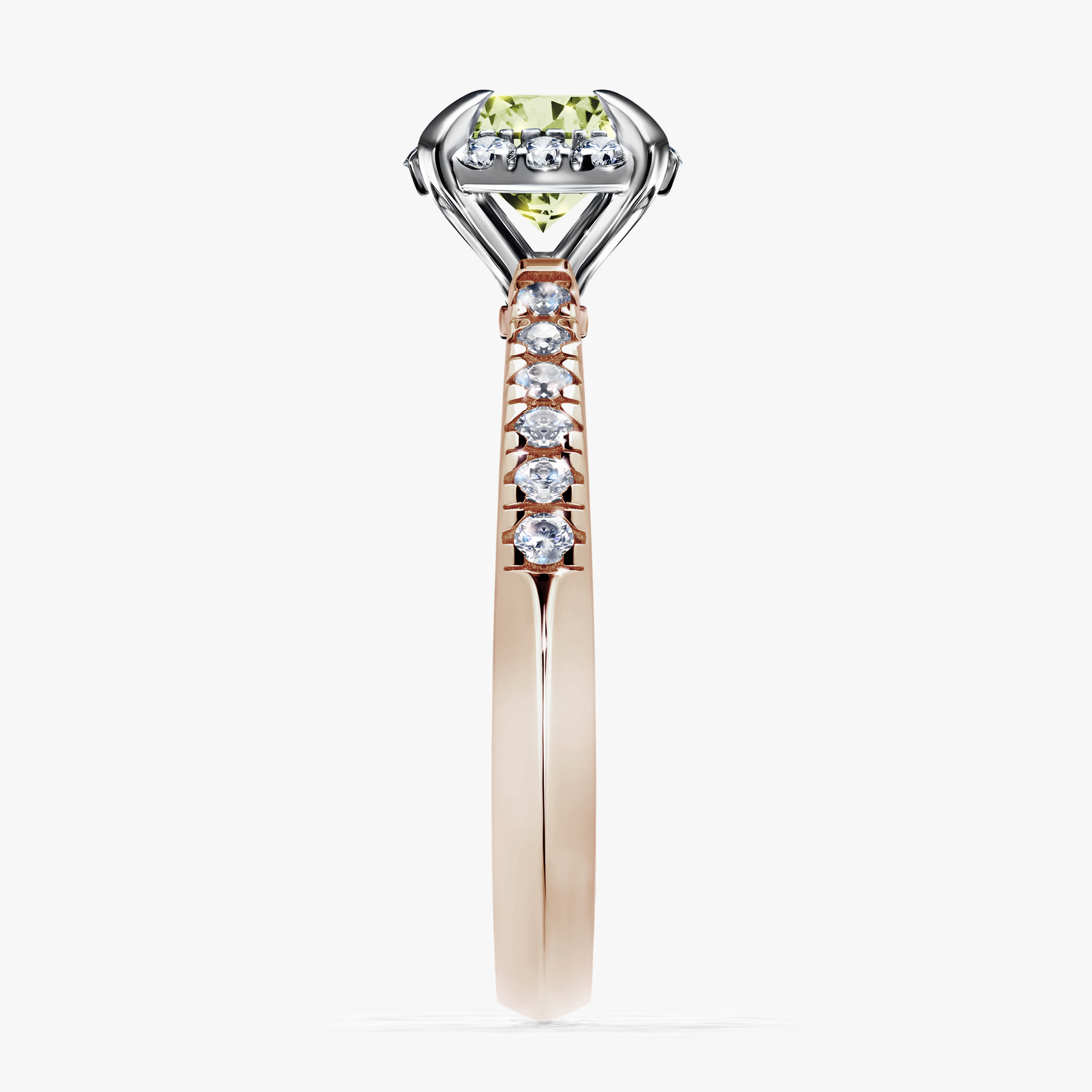 Pierścionek zaręczynowy My Princess z różowego złota z jasnym zielonym diamentem 1,18ct