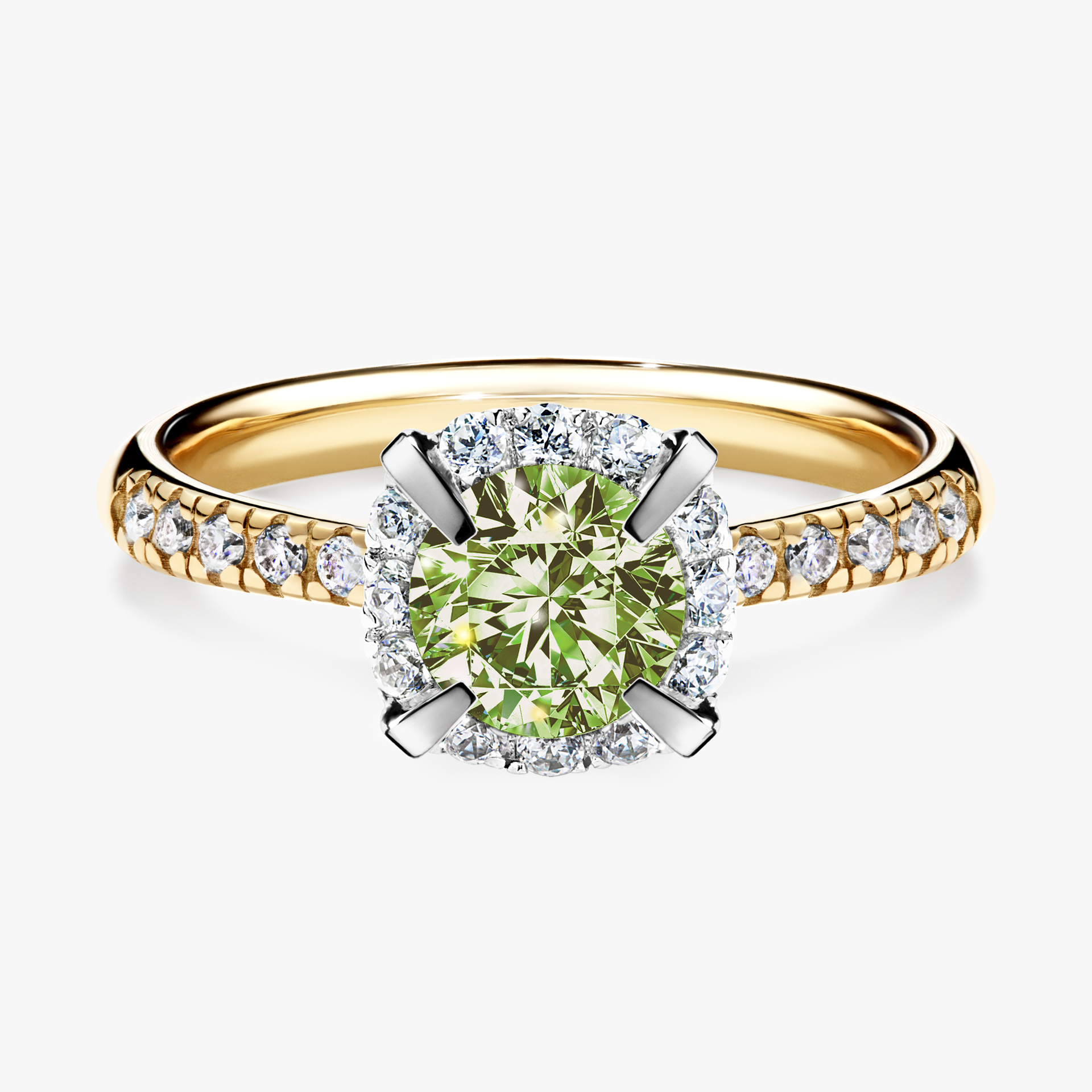 Pierścionek zaręczynowy My Princess z żółtego złota z jasnym zielonym diamentem 1,18ct