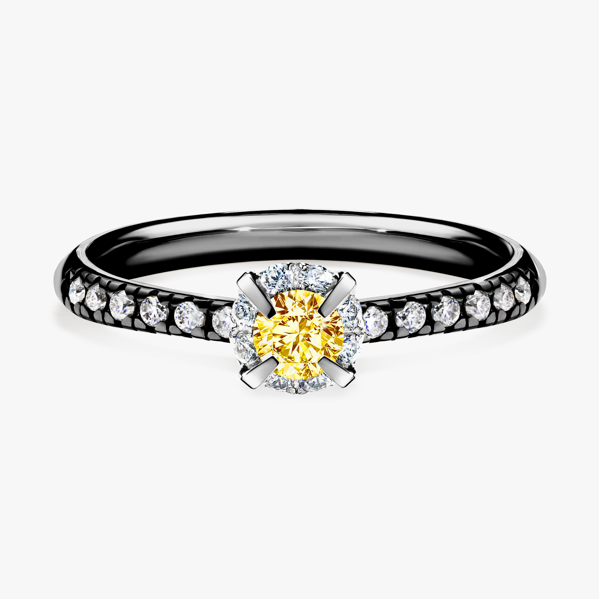 Pierścionek zaręczynowy My Princess z czarnego złota z żółtym diamentem 0,28ct