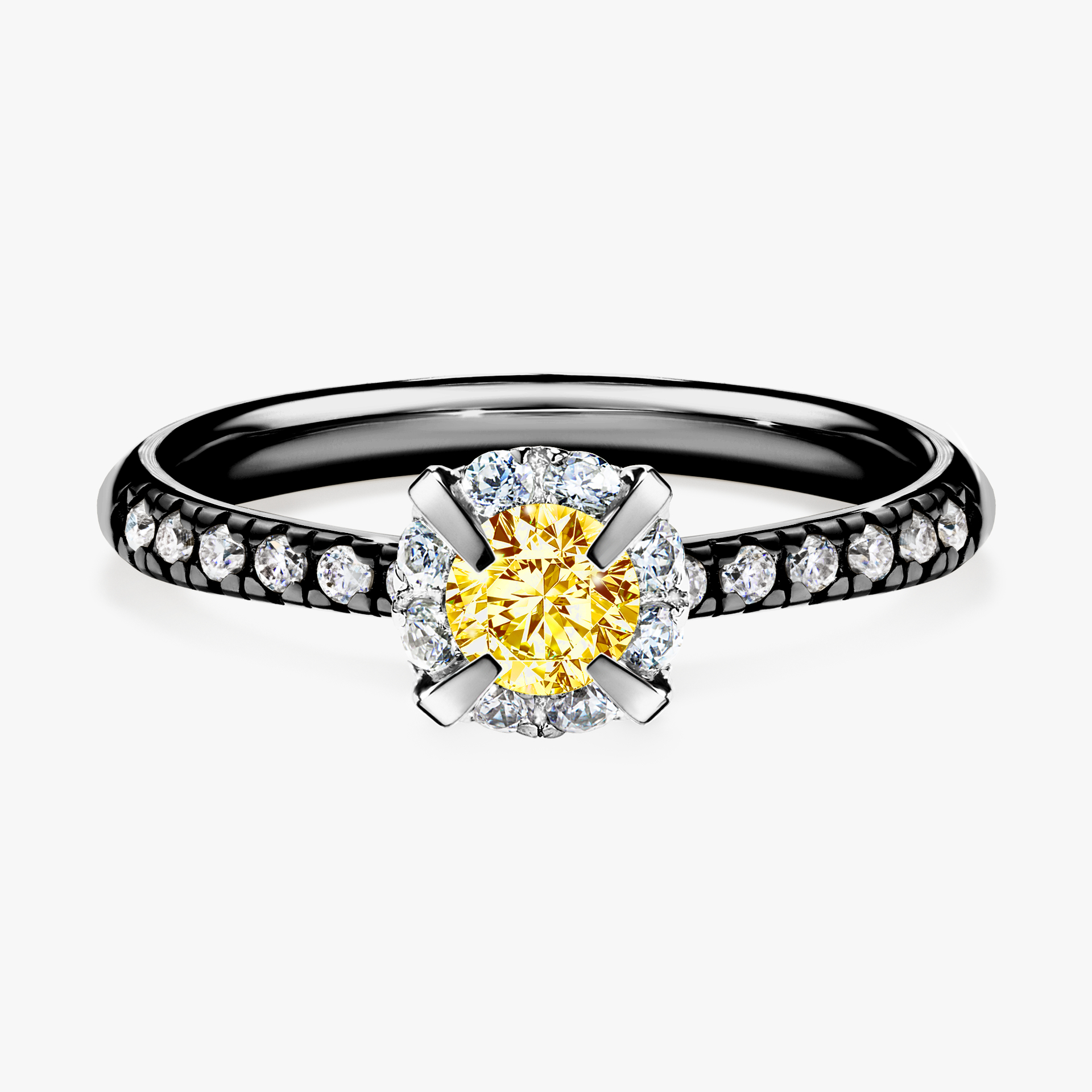 Pierścionek zaręczynowy My Princess z czarnego złota z żółtym diamentem 0,47ct