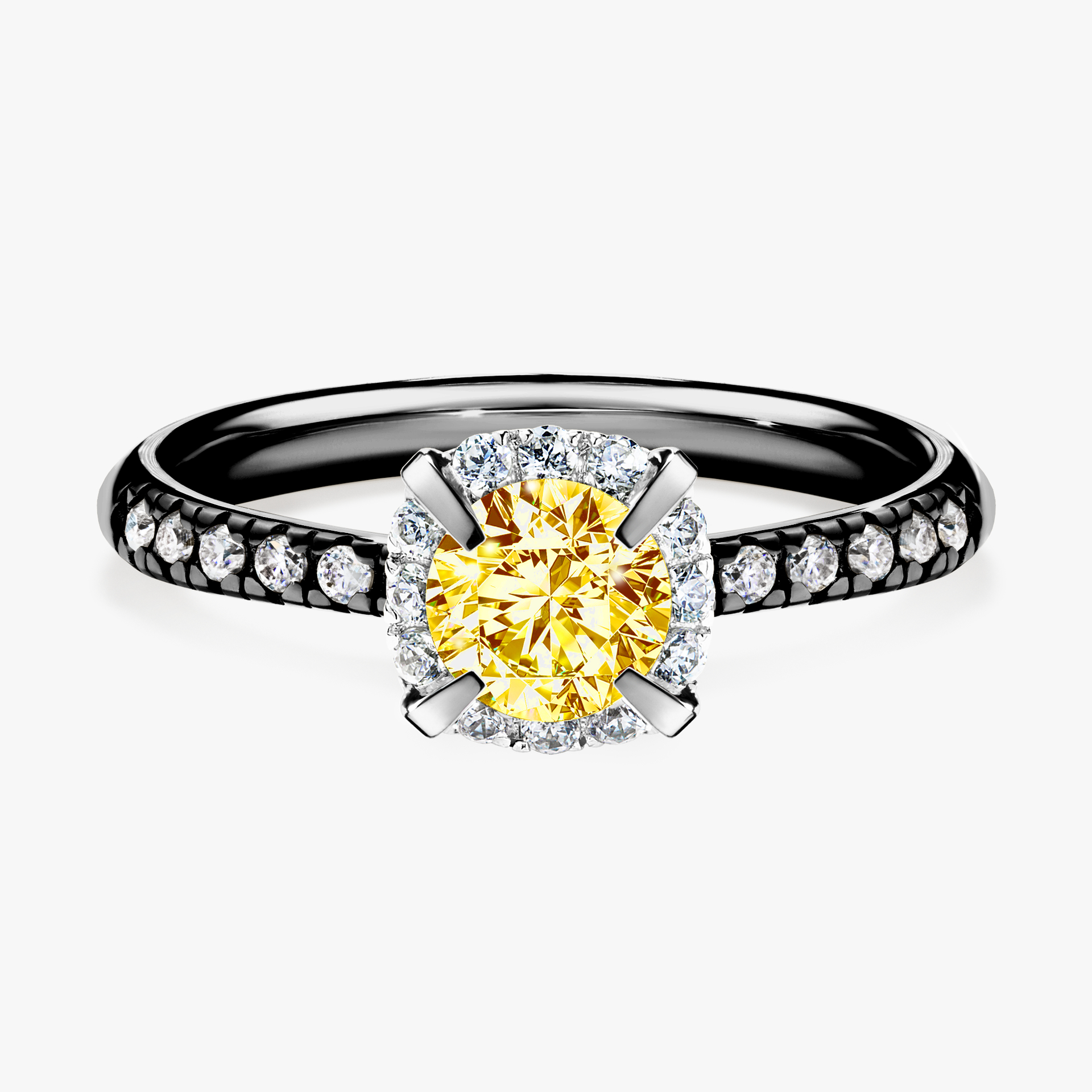 Pierścionek zaręczynowy My Princess z czarnego złota z żółtym diamentem 0,76ct