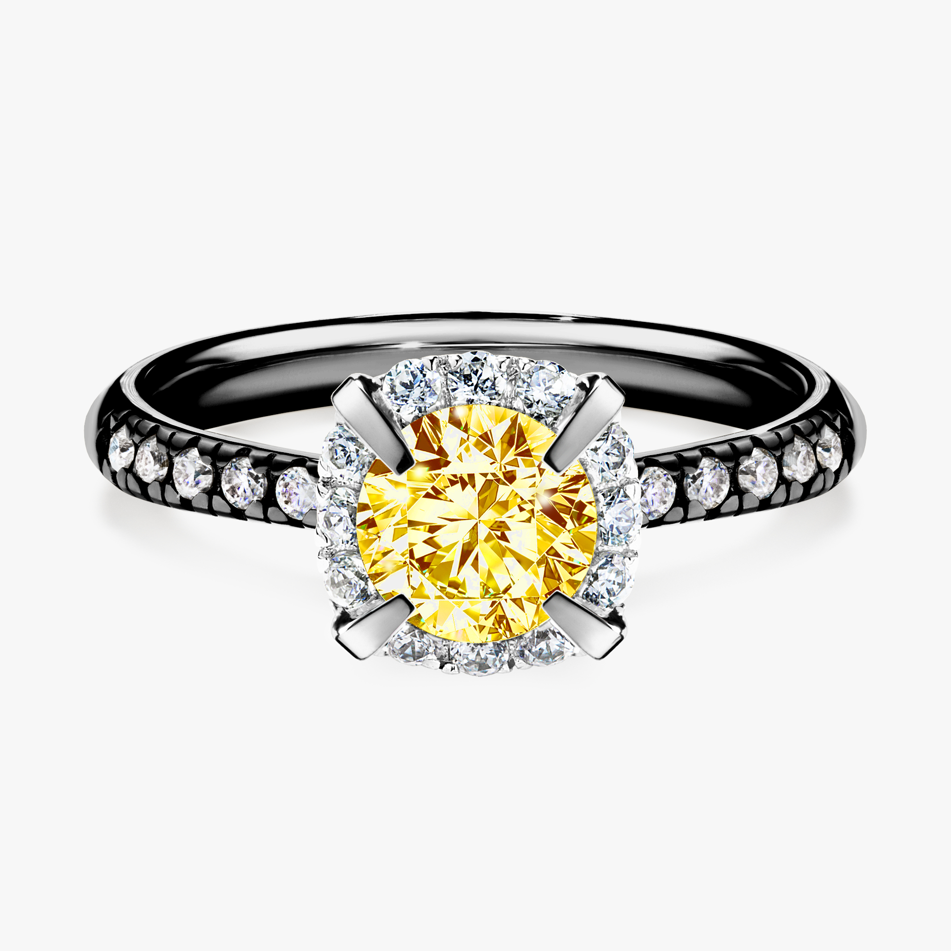 Pierścionek zaręczynowy My Princess z czarnego złota z żółtym diamentem 1,18ct