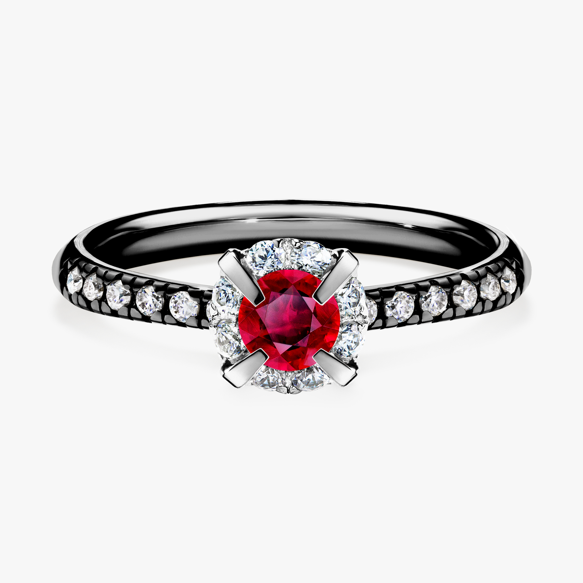Pierścionek zaręczynowy My Princess z czarnego złota z rubinem 0,47ct