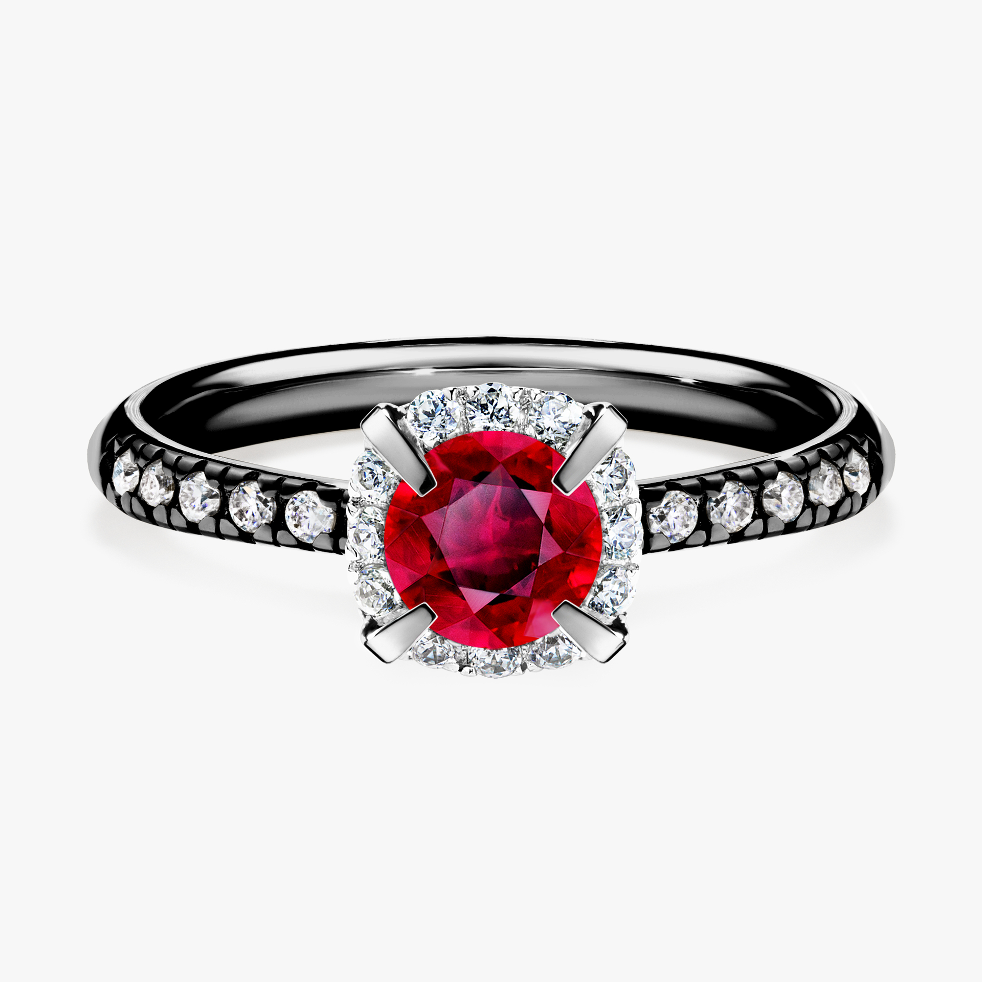 Pierścionek zaręczynowy My Princess z czarnego złota z rubinem 0,76ct