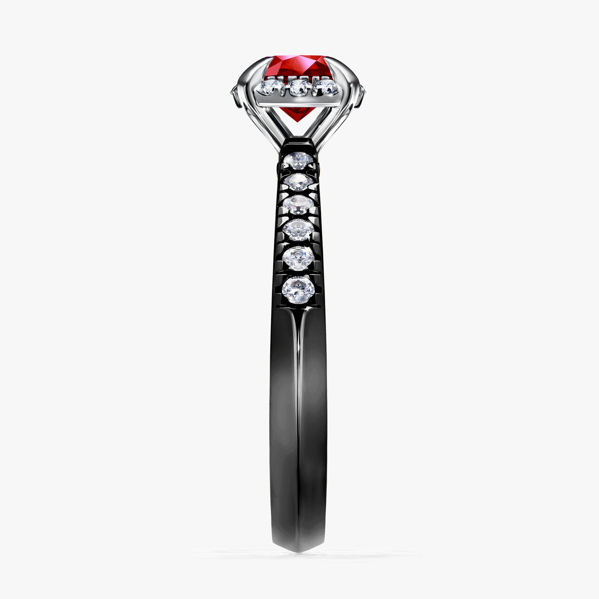 Pierścionek zaręczynowy My Princess z czarnego złota z rubinem 0,76ct