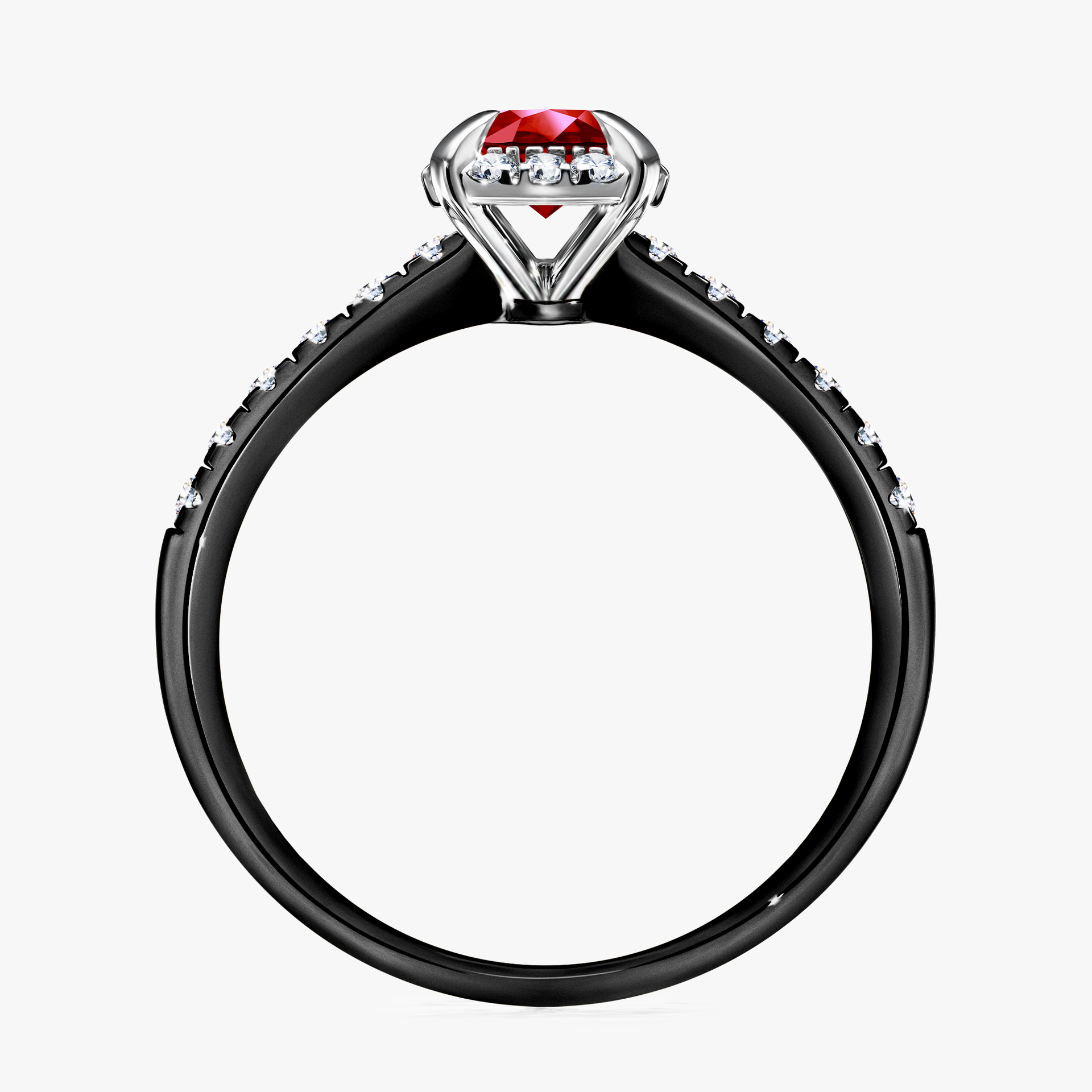 Pierścionek zaręczynowy My Princess z czarnego złota z rubinem 0,76ct