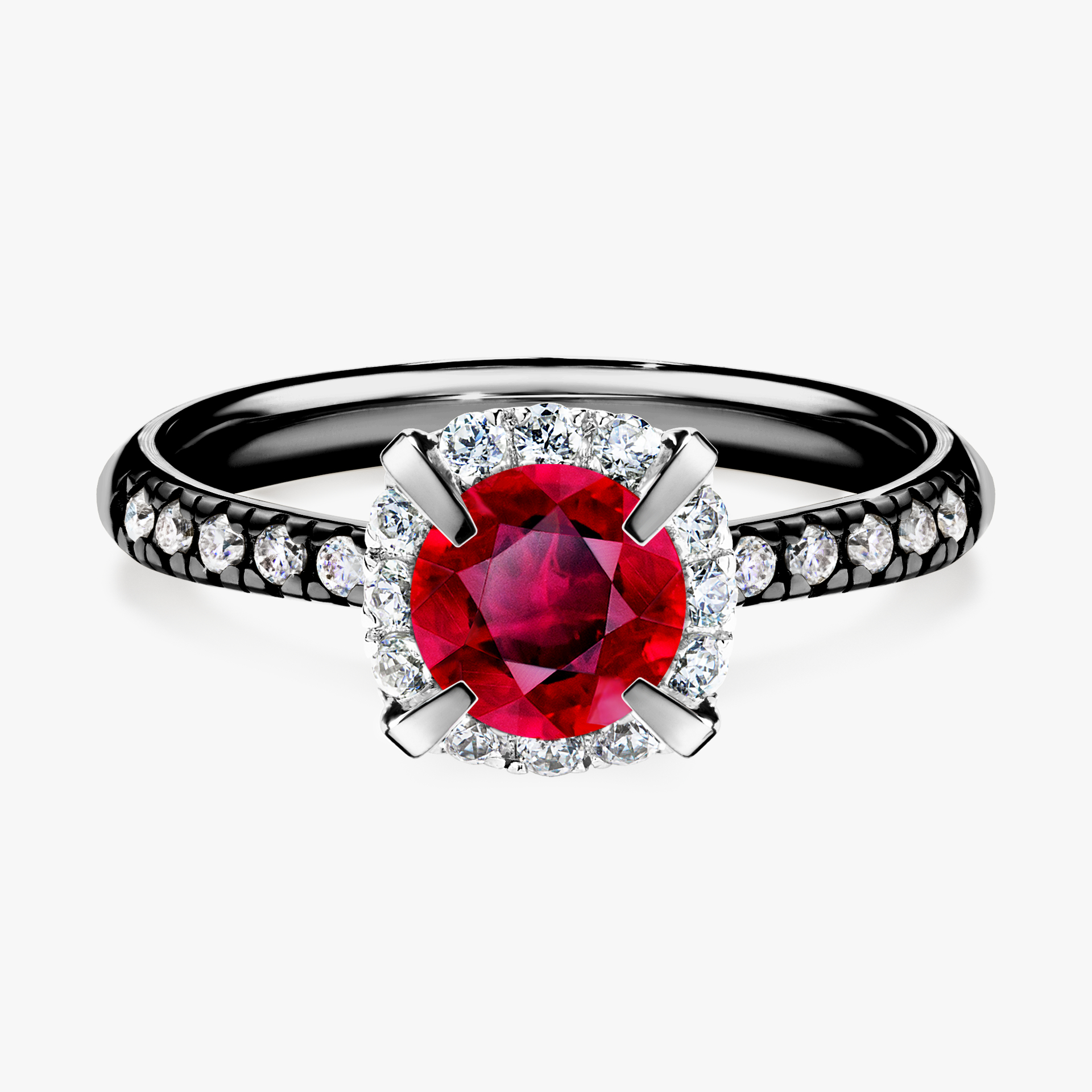 Pierścionek zaręczynowy My Princess z czarnego złota z rubinem 1,18ct