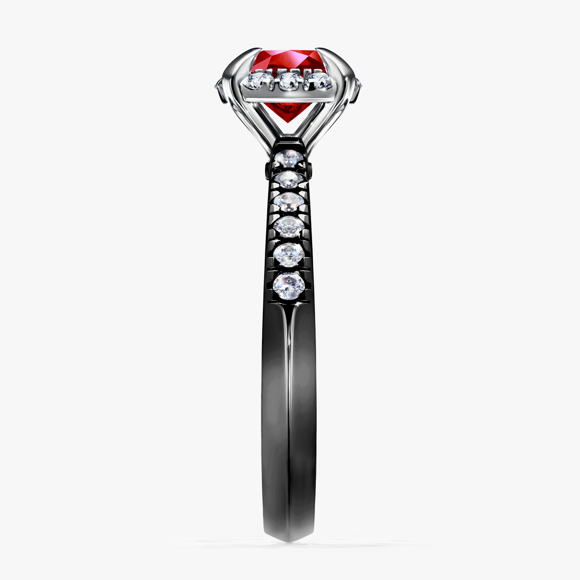 Pierścionek zaręczynowy My Princess z czarnego złota z rubinem 1,18ct