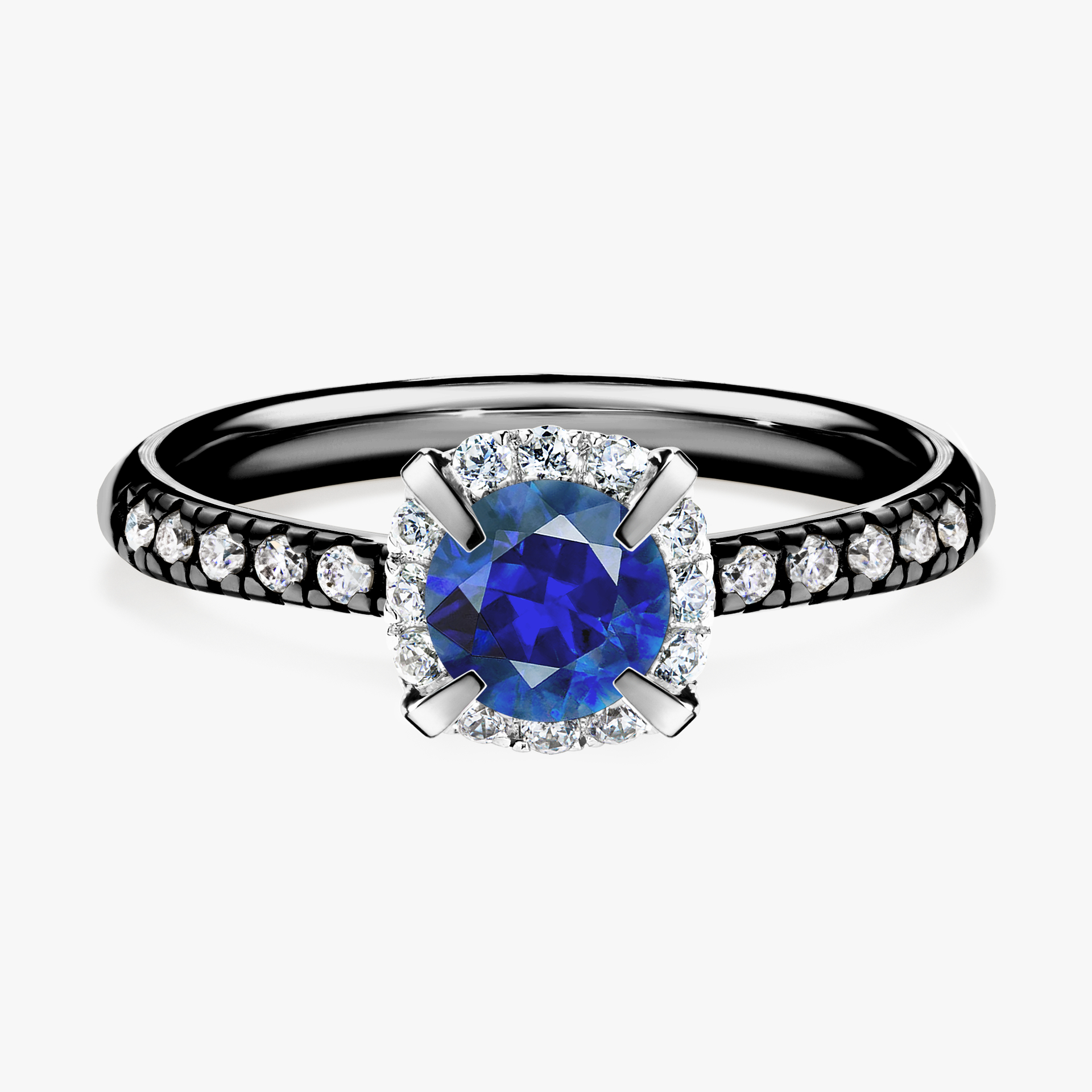 Pierścionek zaręczynowy My Princess z czarnego złota z szafirem niebieskim 0,76ct