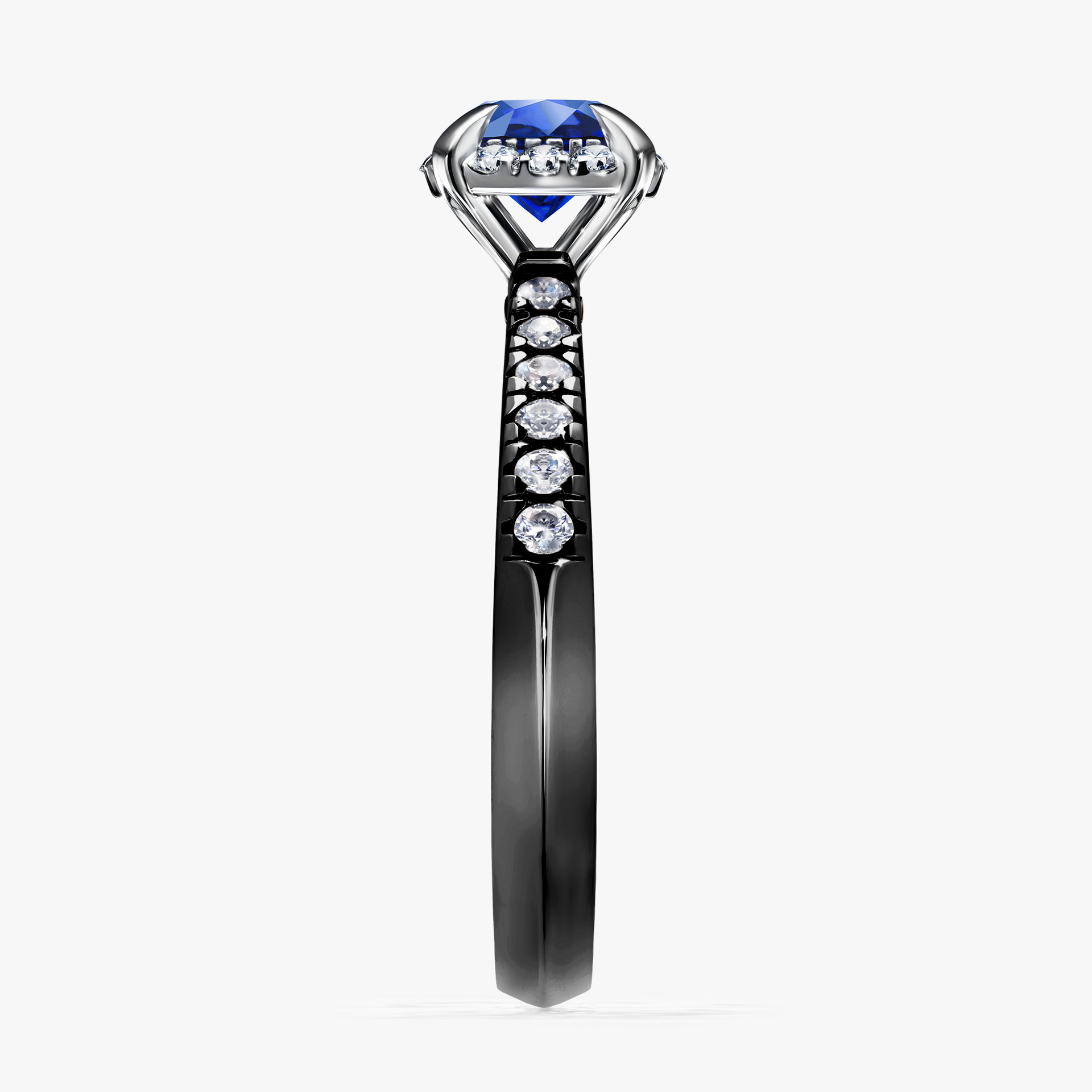 Pierścionek zaręczynowy My Princess z czarnego złota z szafirem niebieskim 0,76ct