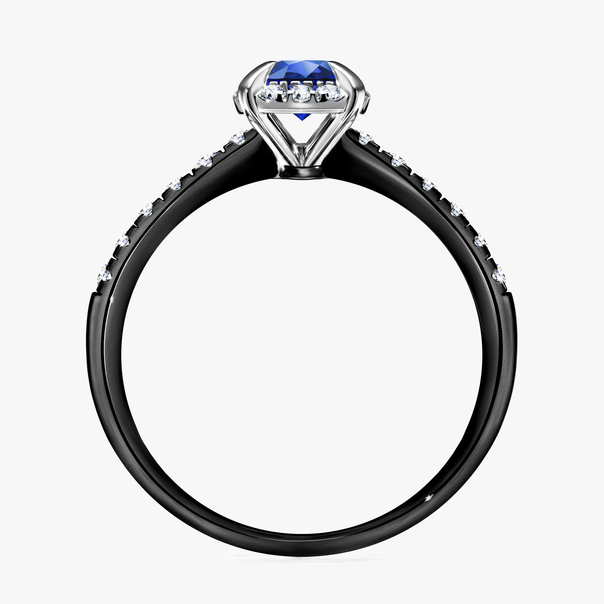 Pierścionek zaręczynowy My Princess z czarnego złota z szafirem niebieskim 0,76ct