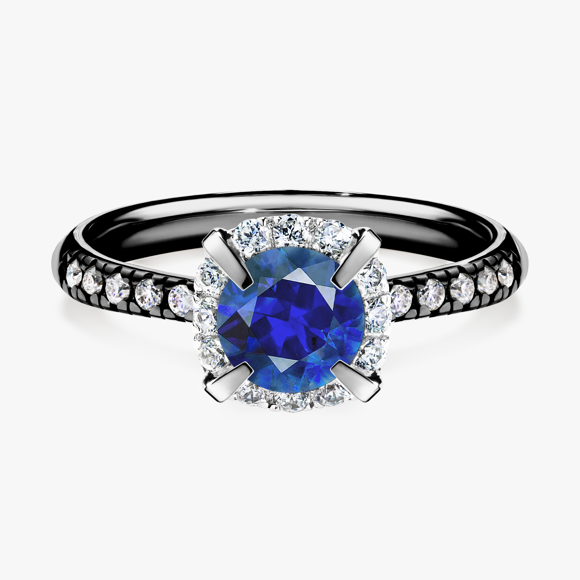 Pierścionek zaręczynowy My Princess z czarnego złota z szafirem niebieskim 1,18ct
