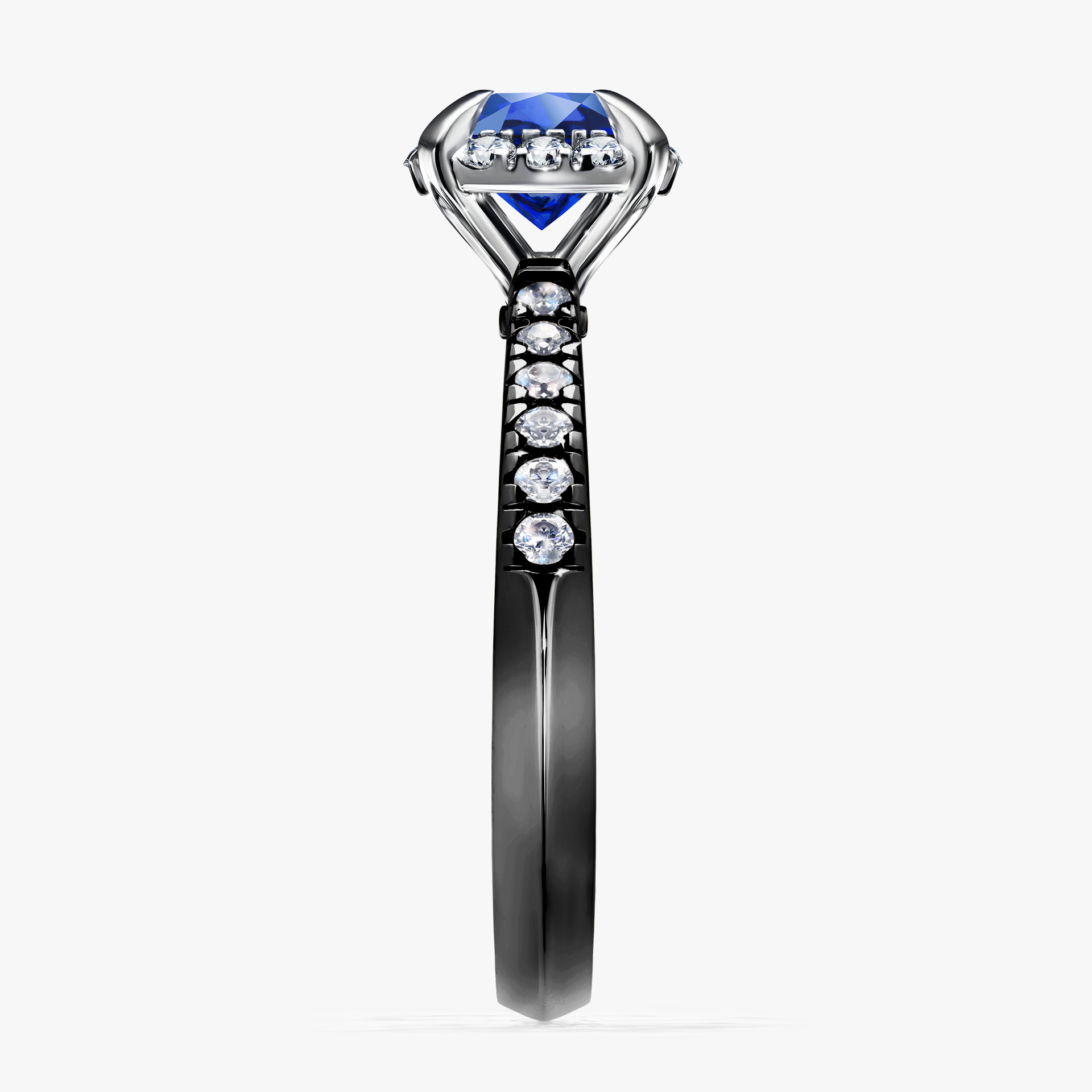 Pierścionek zaręczynowy My Princess z czarnego złota z szafirem niebieskim 1,18ct