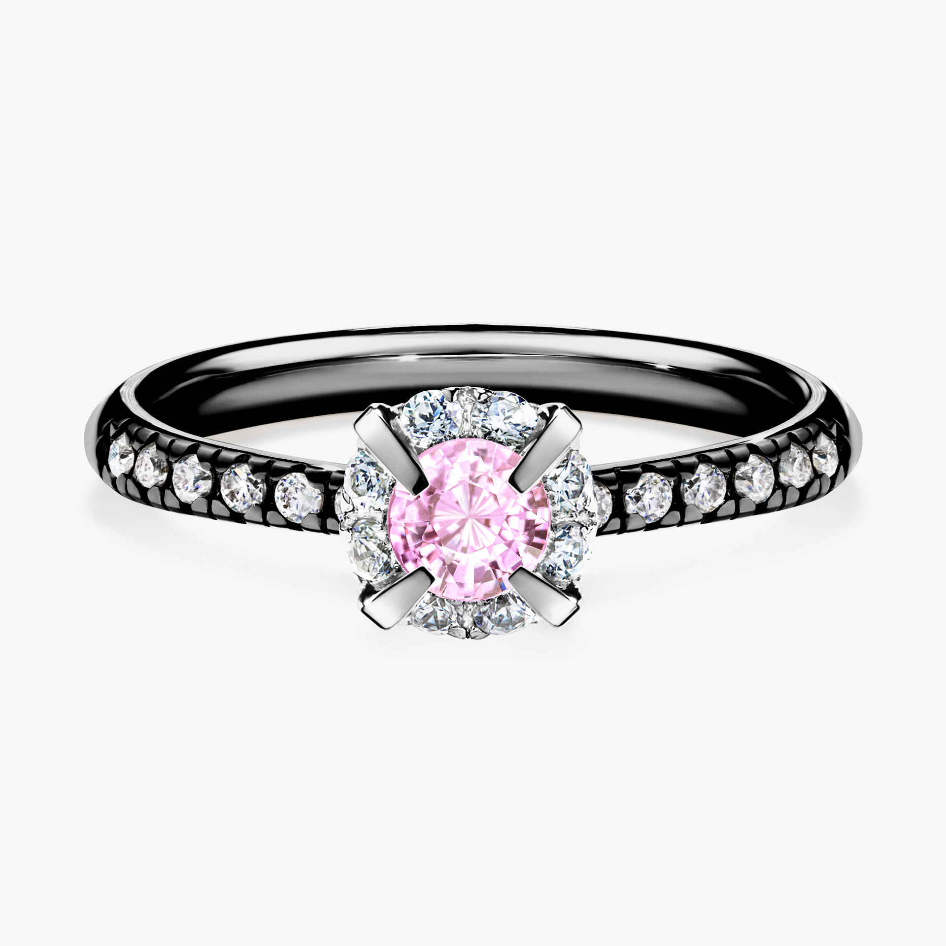 Pierścionek zaręczynowy My Princess z czarnego złota z szafirem różowym 0,47ct