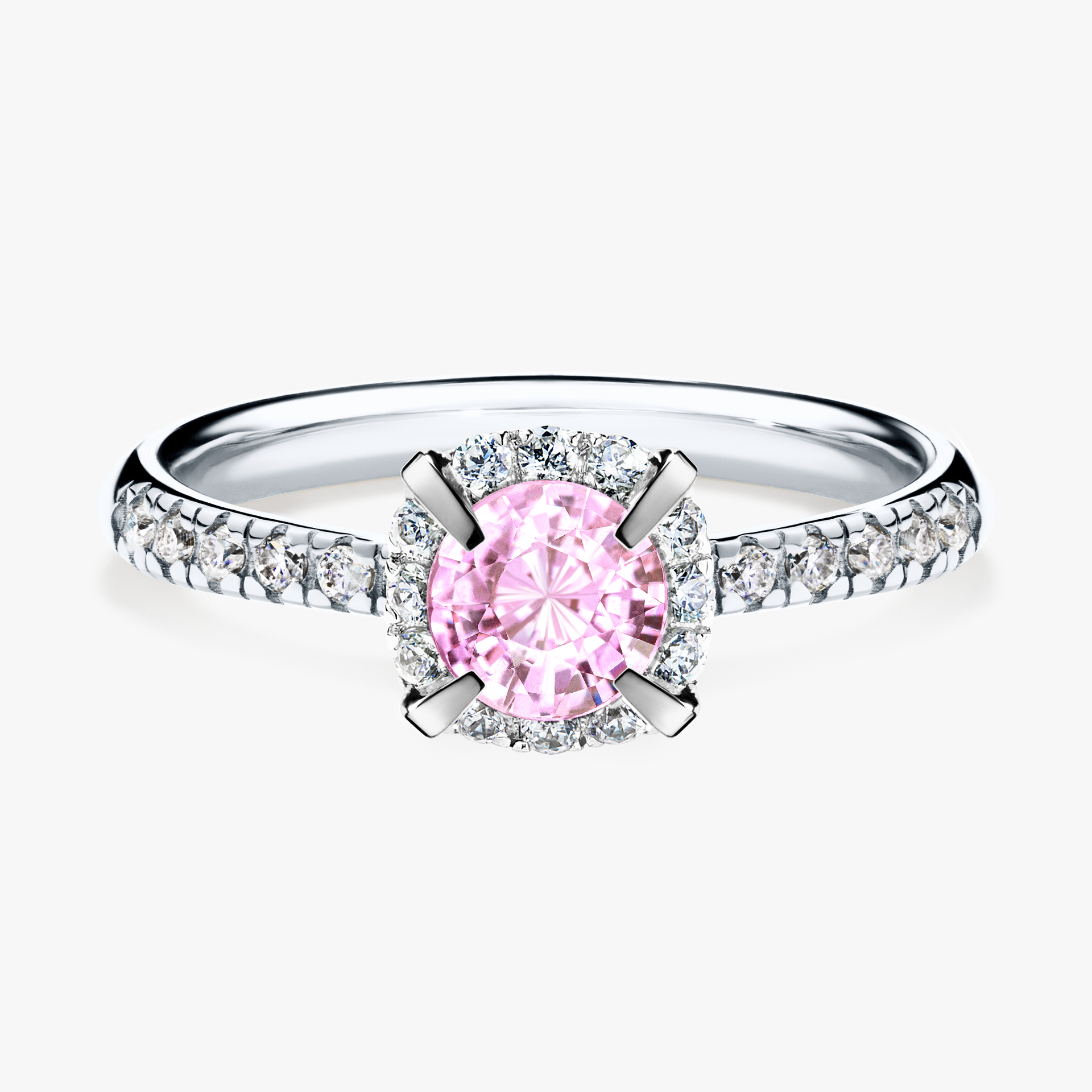 Pierścionek zaręczynowy My Princess z białego złota z szafirem różowym 0,76ct