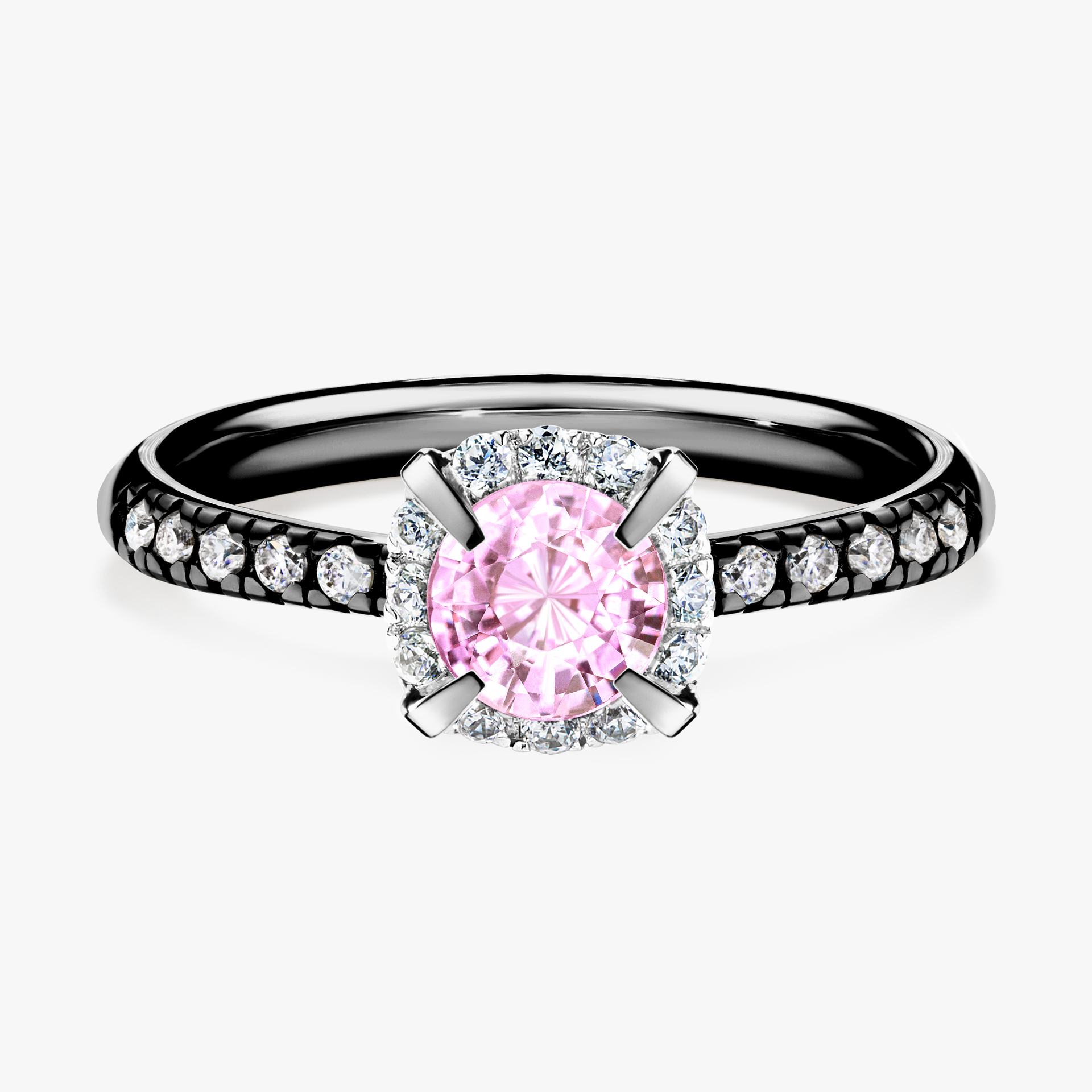 Pierścionek zaręczynowy My Princess z czarnego złota z szafirem różowym 0,76ct