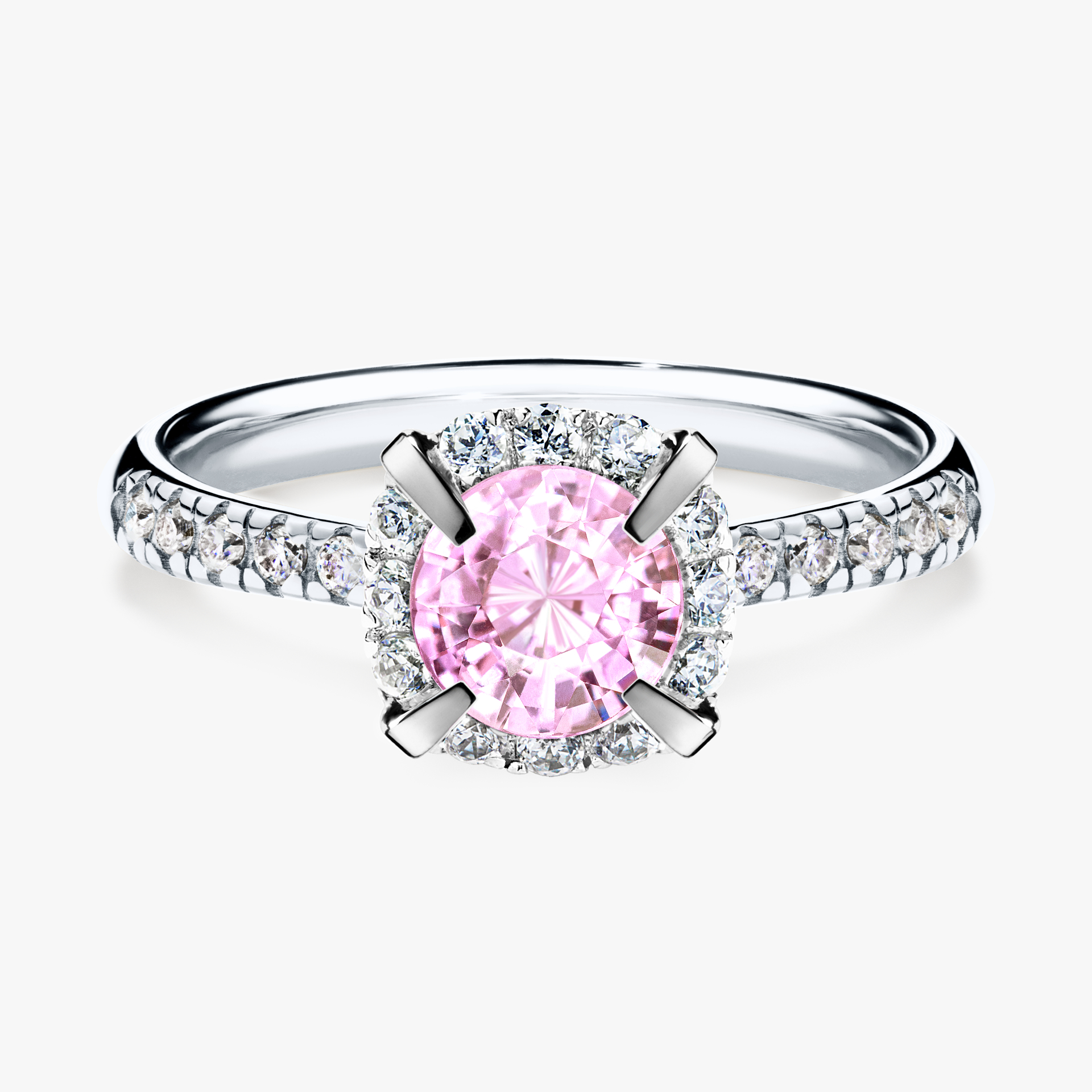 Pierścionek zaręczynowy My Princess z białego złota z szafirem różowym 1,18ct