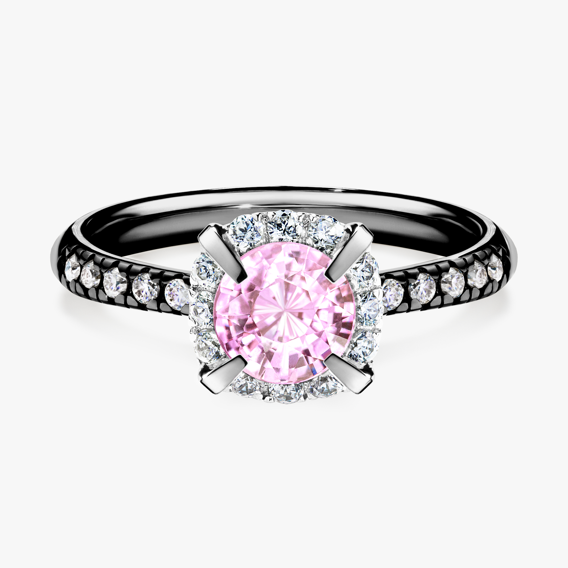 Pierścionek zaręczynowy My Princess z czarnego złota z szafirem różowym 1,18ct