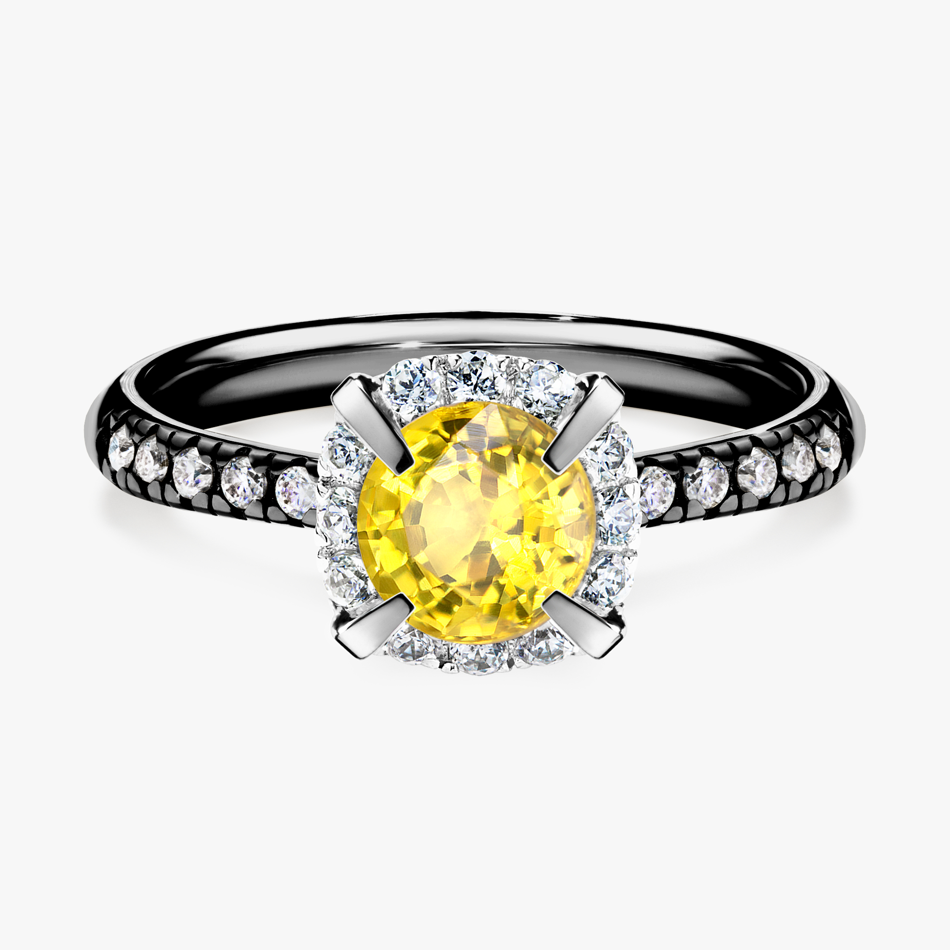 Pierścionek zaręczynowy My Princess z czarnego złota z szafirem żółtym 1,18ct