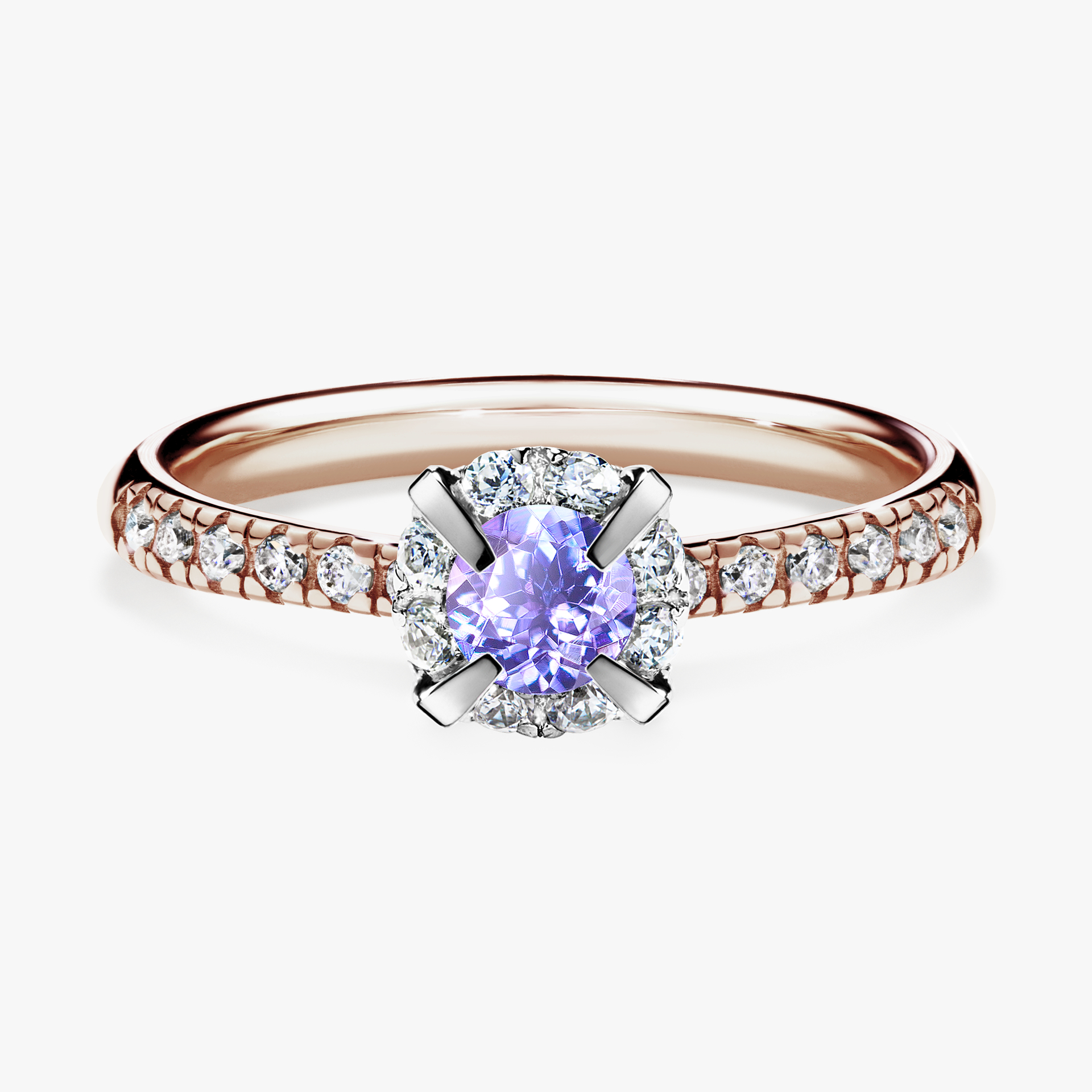 Pierścionek zaręczynowy My Princess z różowego złota z tanzanitem 0,47ct