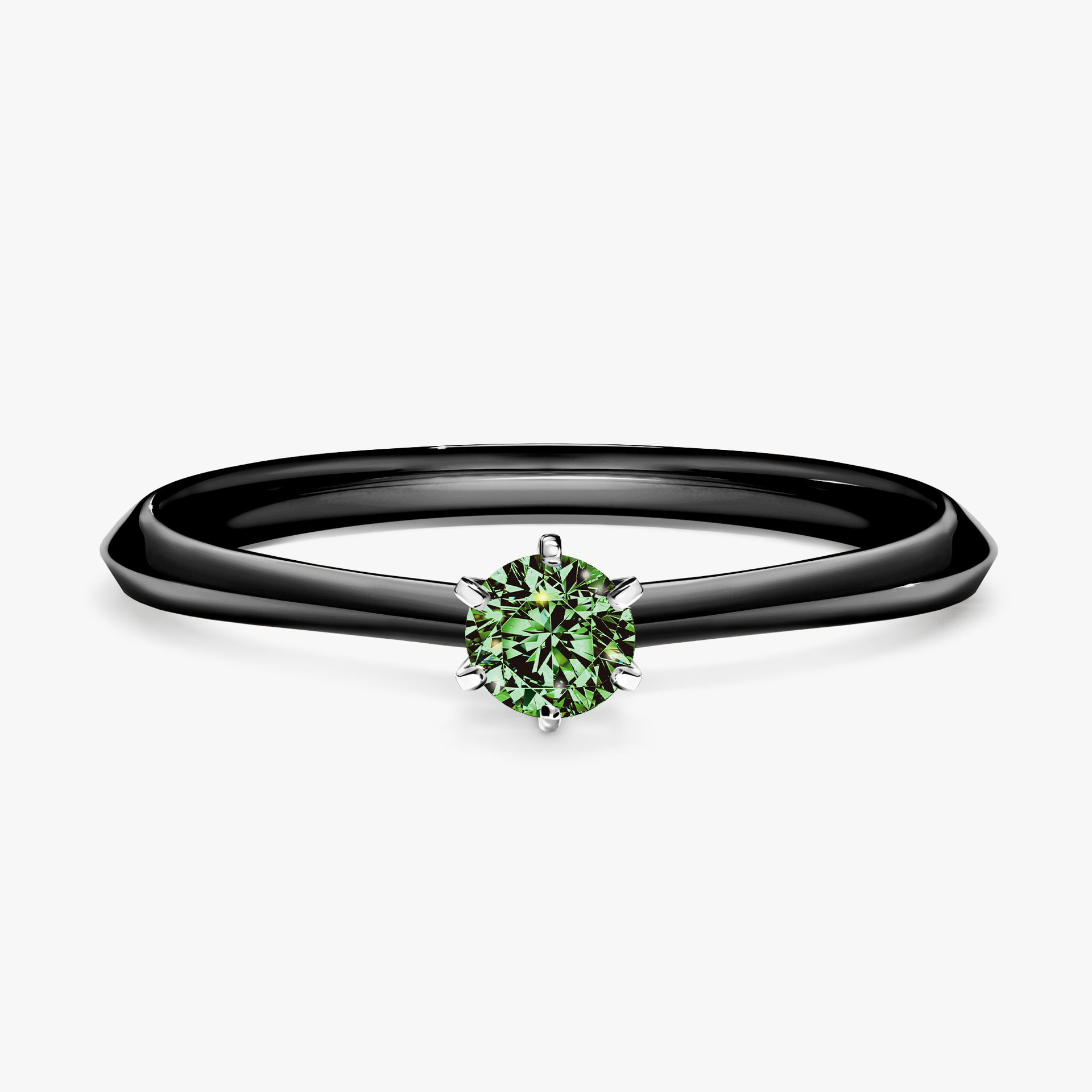 Pierścionek zaręczynowy My Queen z czarnego złota z ciemnym zielonym diamentem 0,17ct