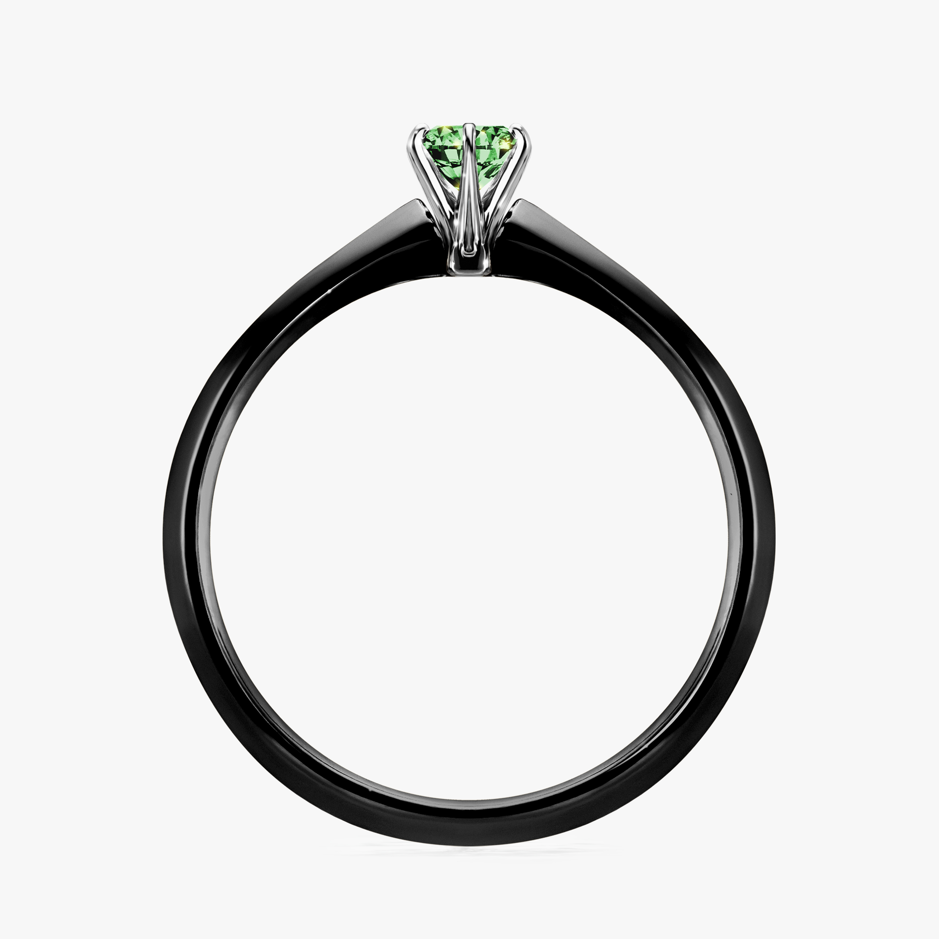 Pierścionek zaręczynowy My Queen z czarnego złota z ciemnym zielonym diamentem 0,17ct