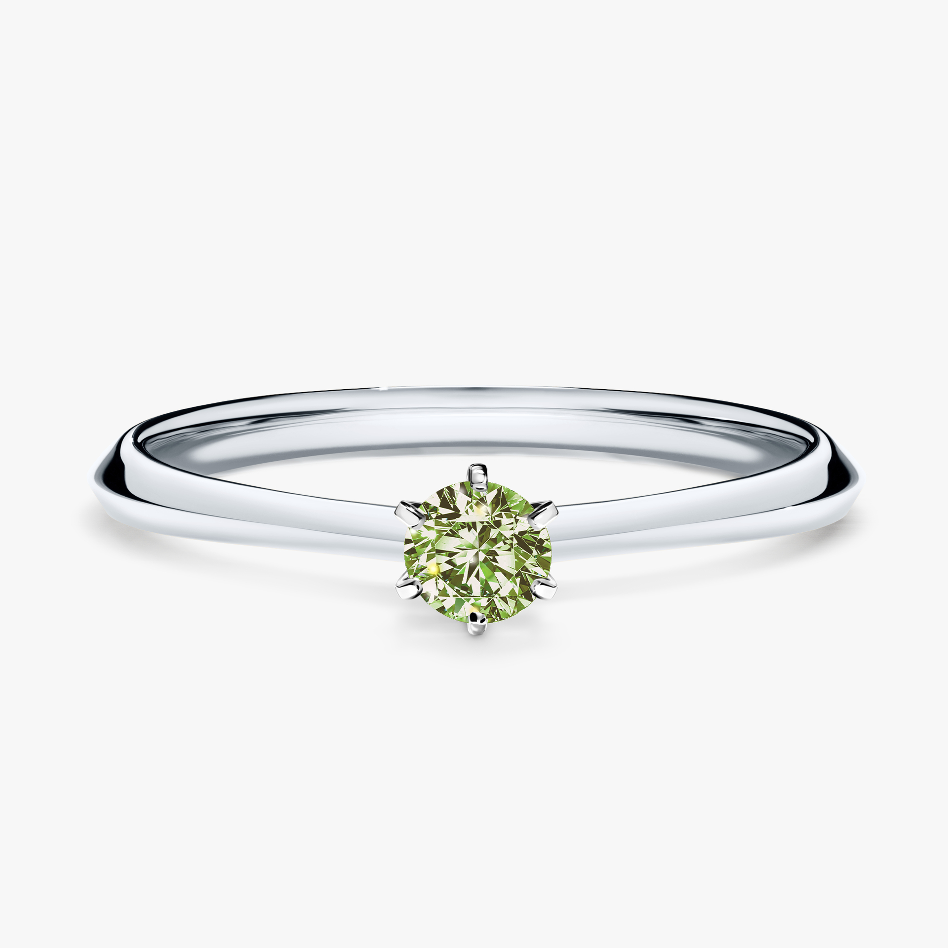 Pierścionek zaręczynowy My Queen z białego złota z jasnym zielonym diamentem 0,17ct