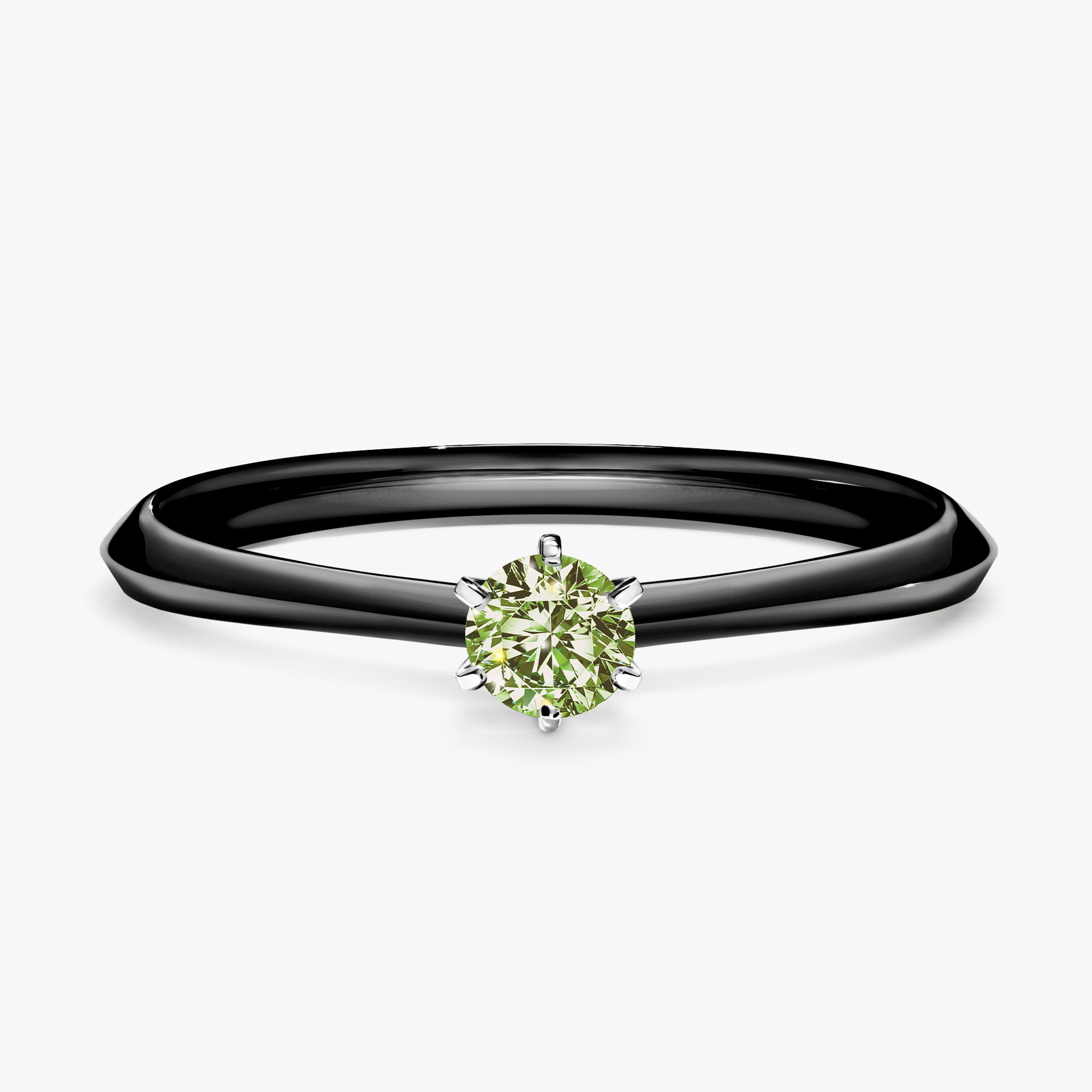 Pierścionek zaręczynowy My Queen z czarnego złota z jasnym zielonym diamentem 0,17ct