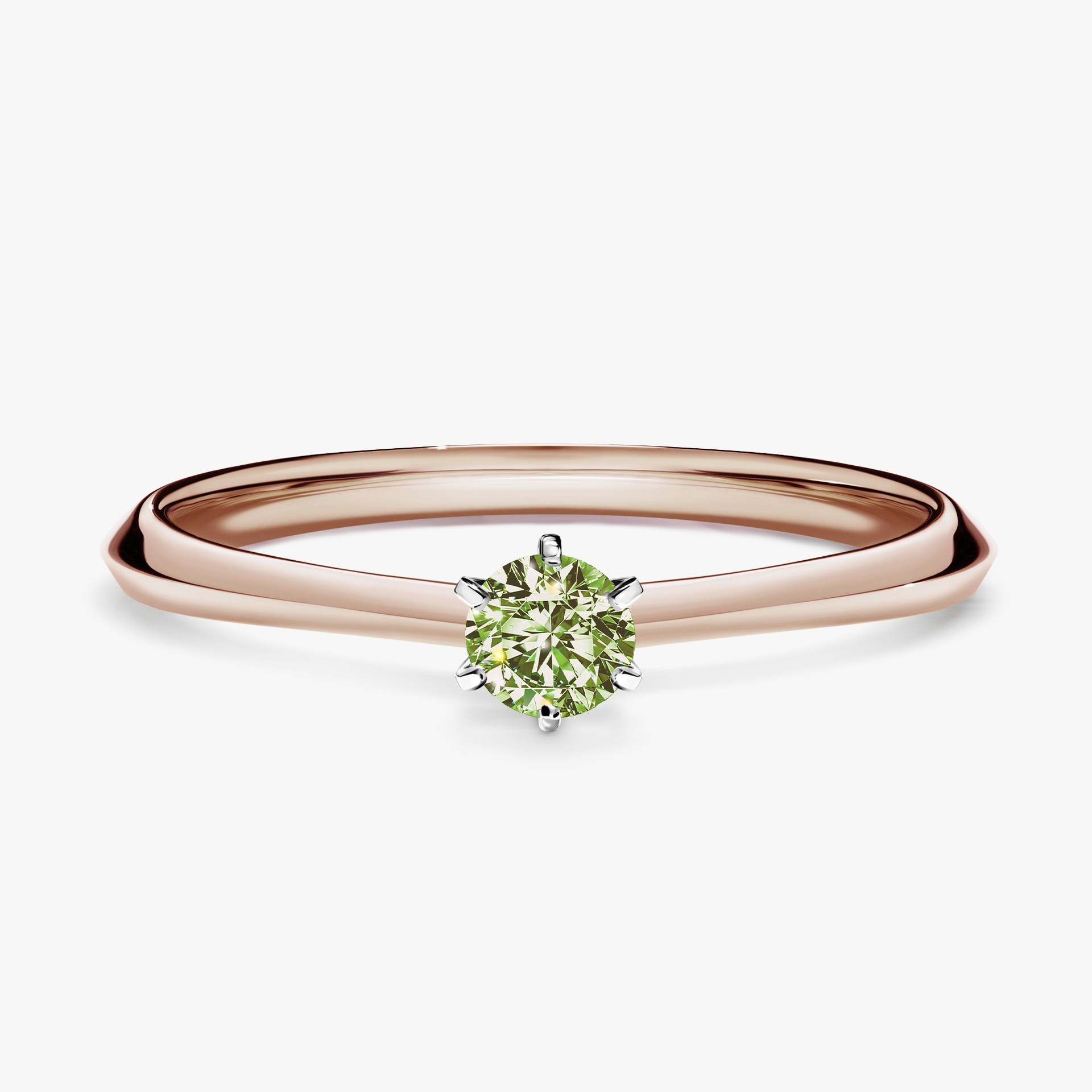 Pierścionek zaręczynowy My Queen z różowego złota z jasnym zielonym diamentem 0,17ct