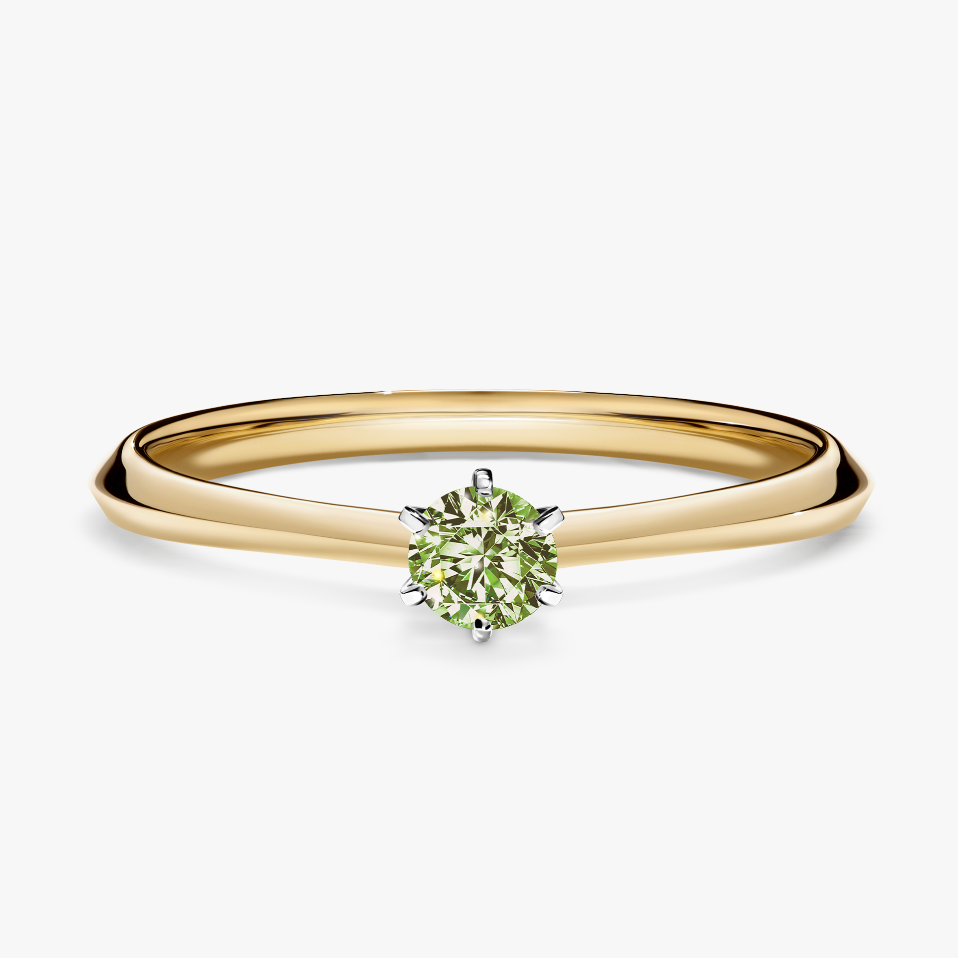 Pierścionek zaręczynowy My Queen z żółtego złota z jasnym zielonym diamentem 0,17ct